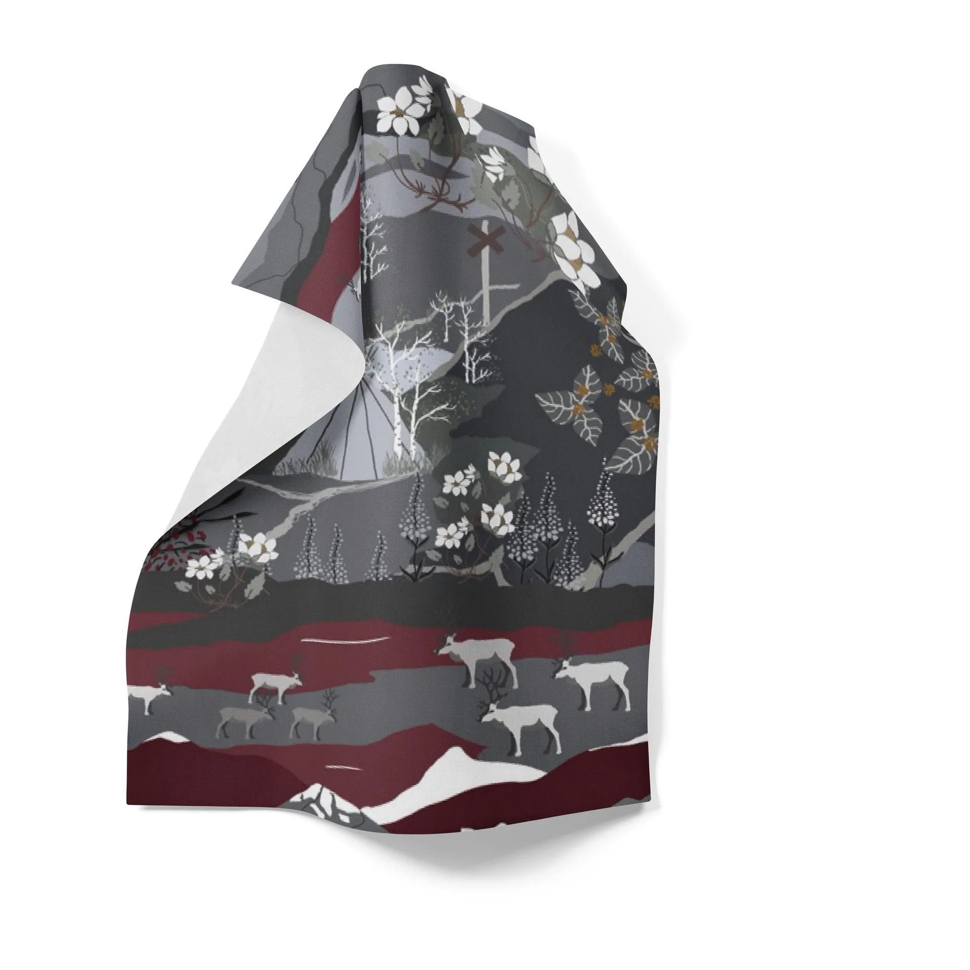 Paño de cocina Fjällvandring 46x70 cm, Gris-Rojo vino Arvidssons Textil