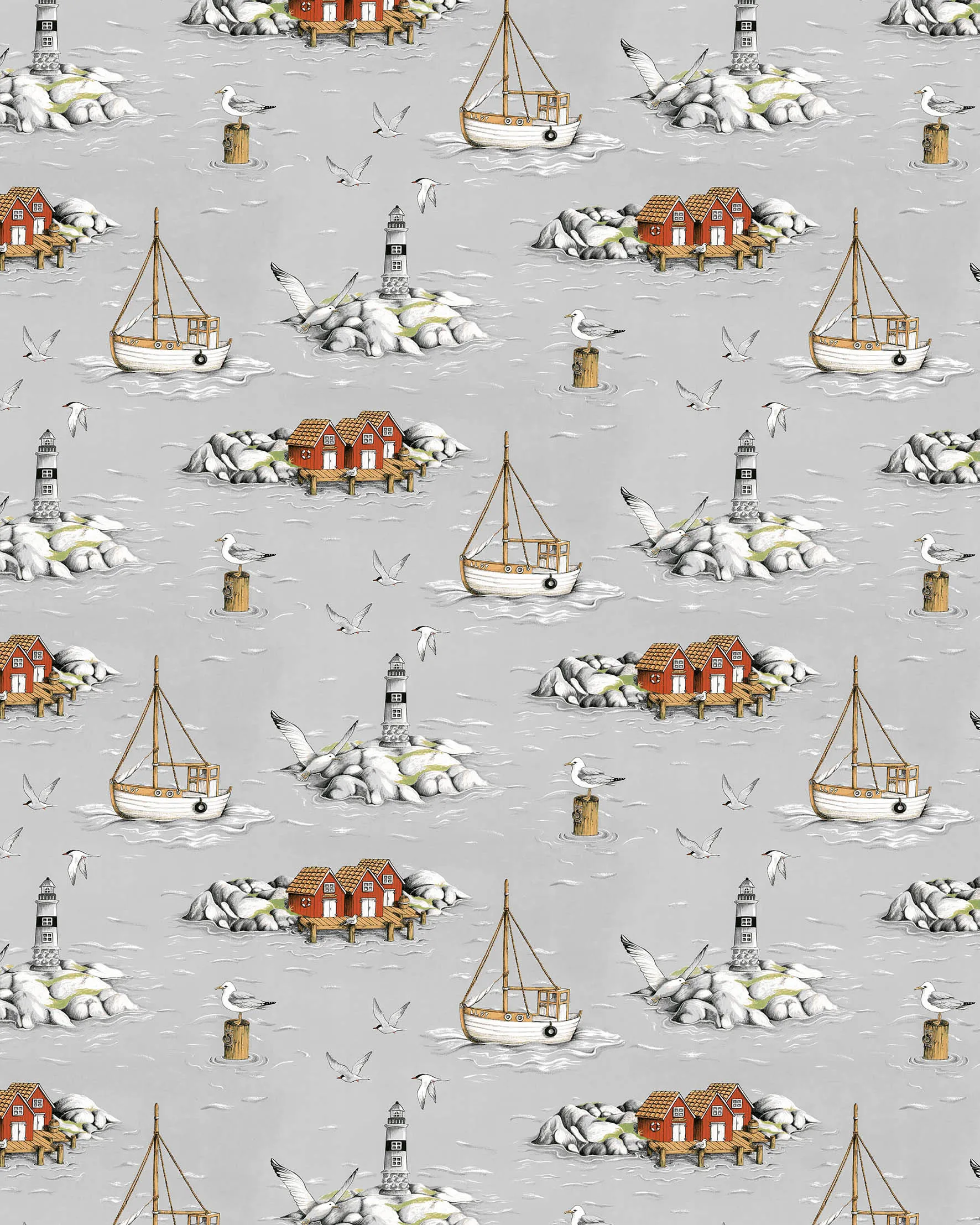 Tela Fiskeskär, gris Arvidssons Textil