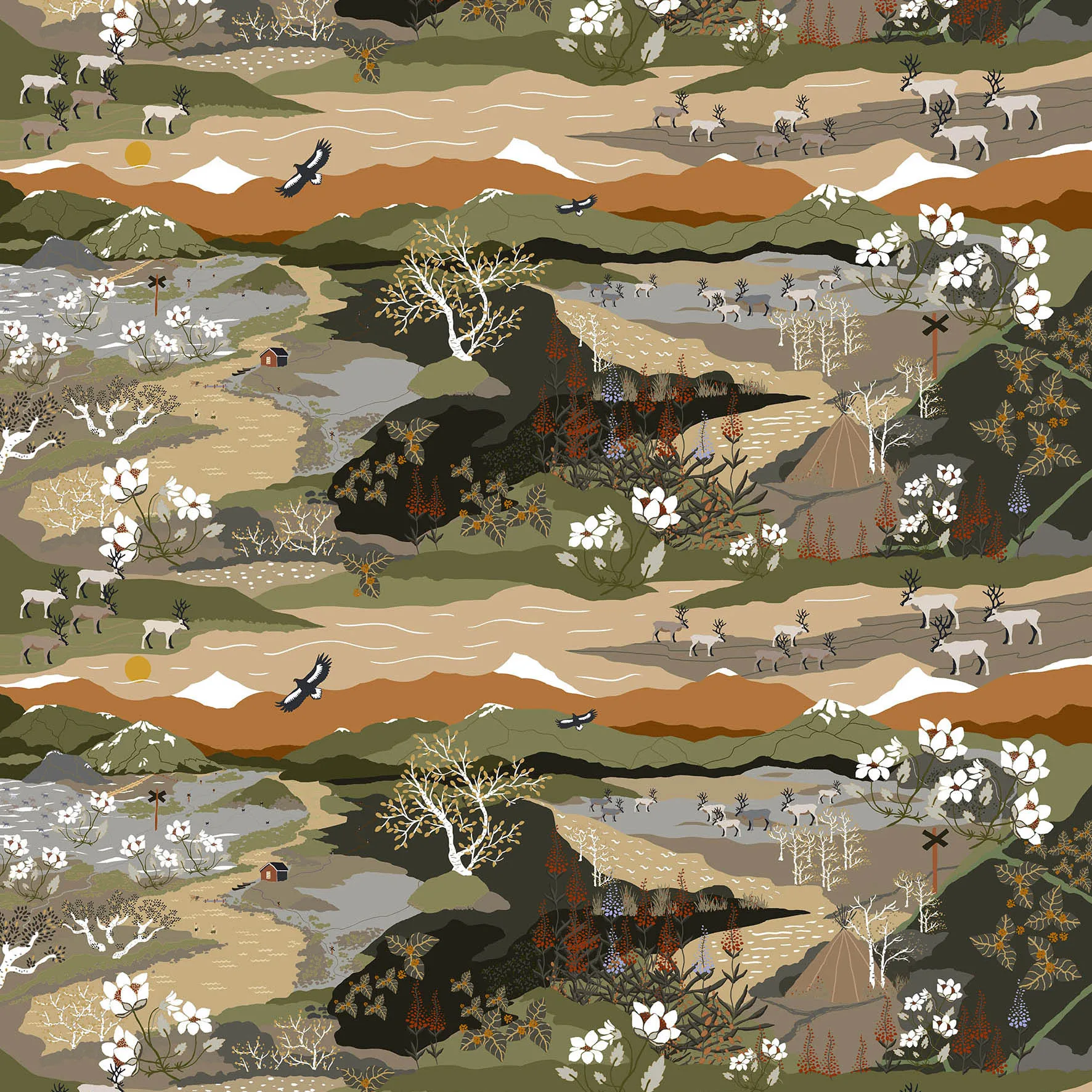 Tela Fjällvandring, verde-óxido Arvidssons Textil