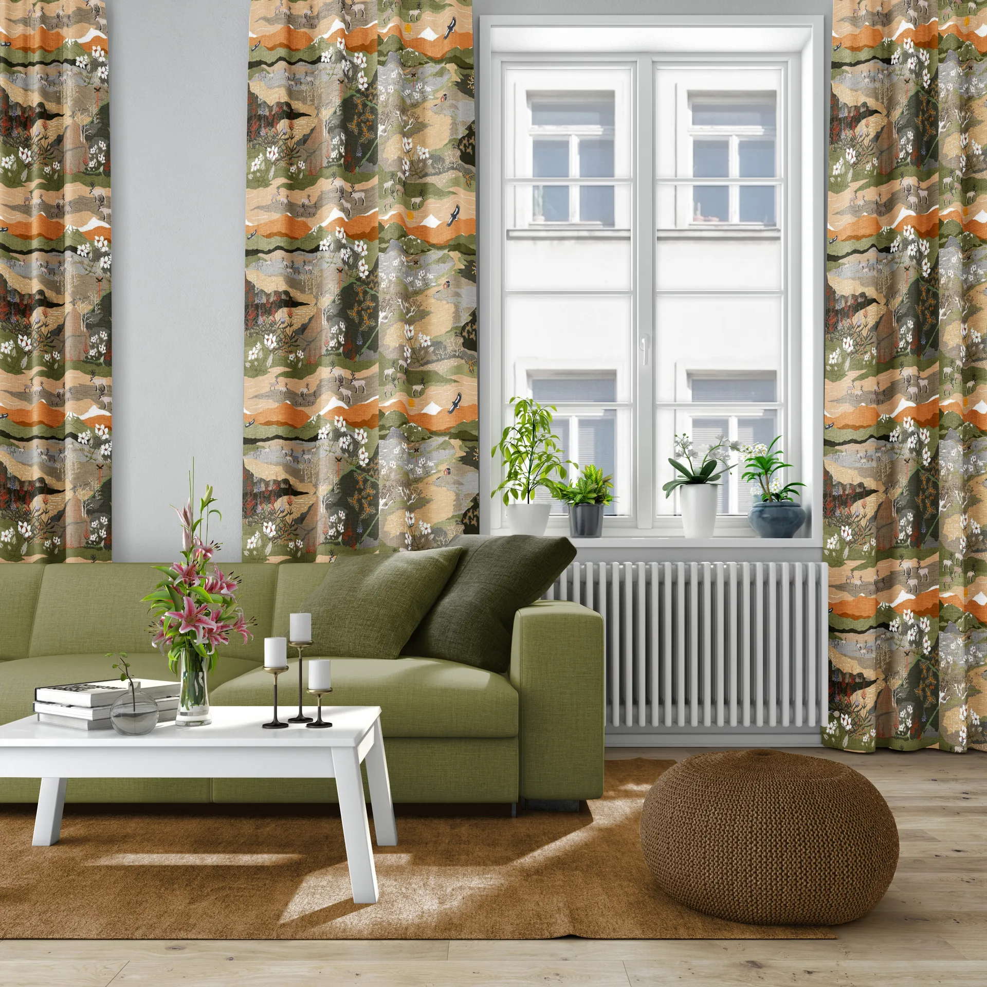 Tela Fjällvandring, verde-óxido Arvidssons Textil