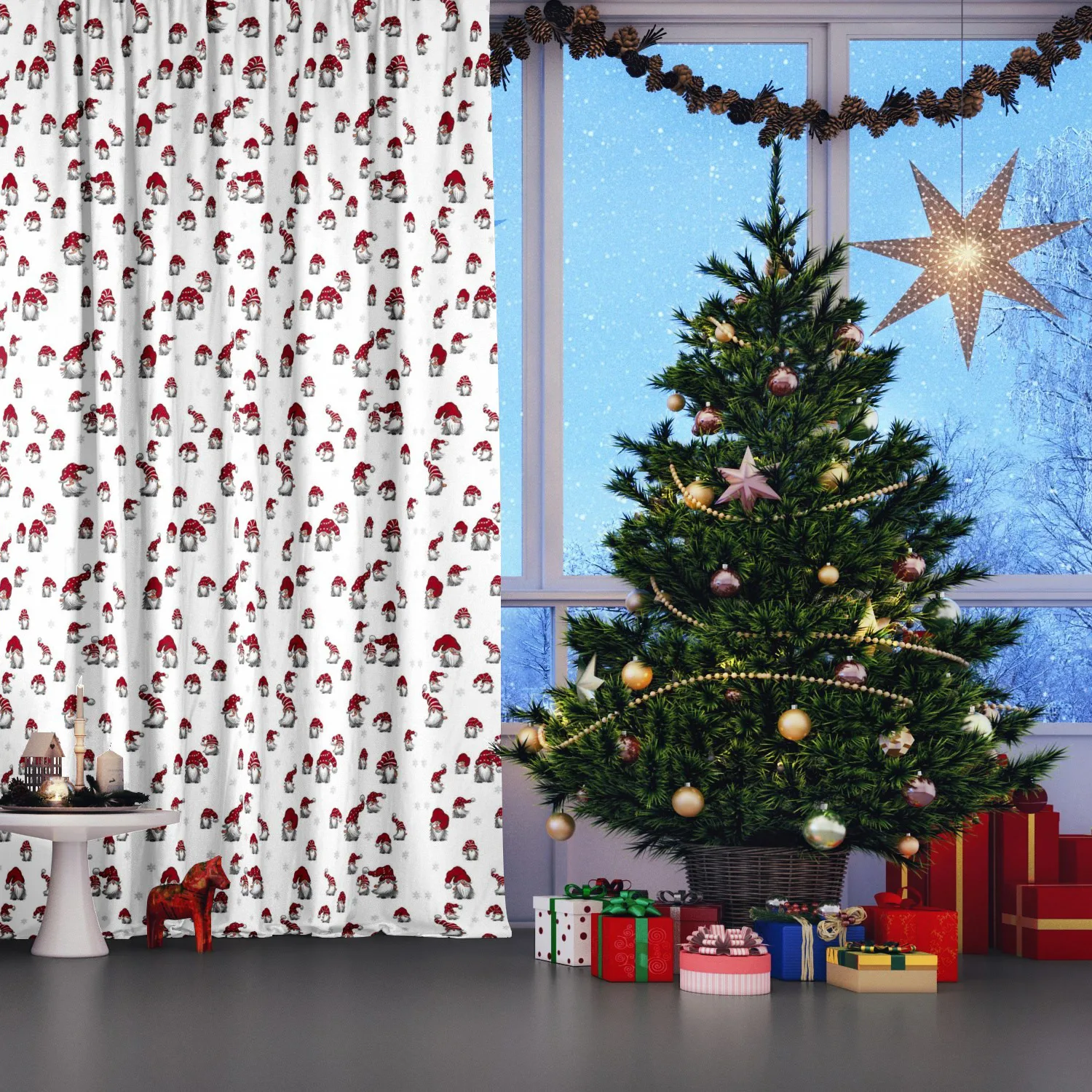 Tela Julian, Off white-rojo Arvidssons Textil