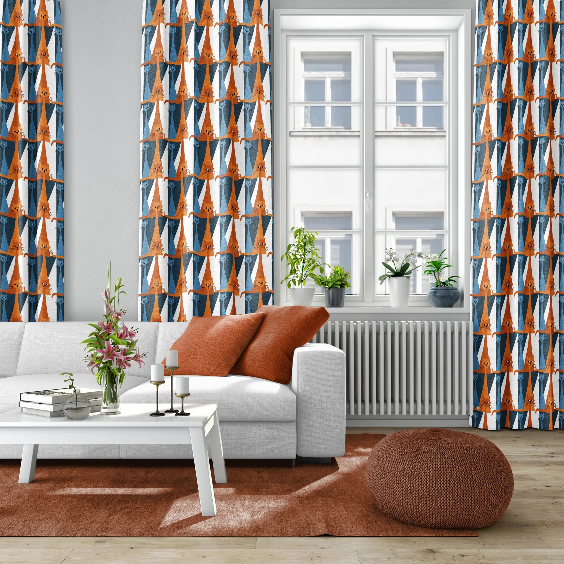 Tela Kitty, azul-naranja Arvidssons Textil
