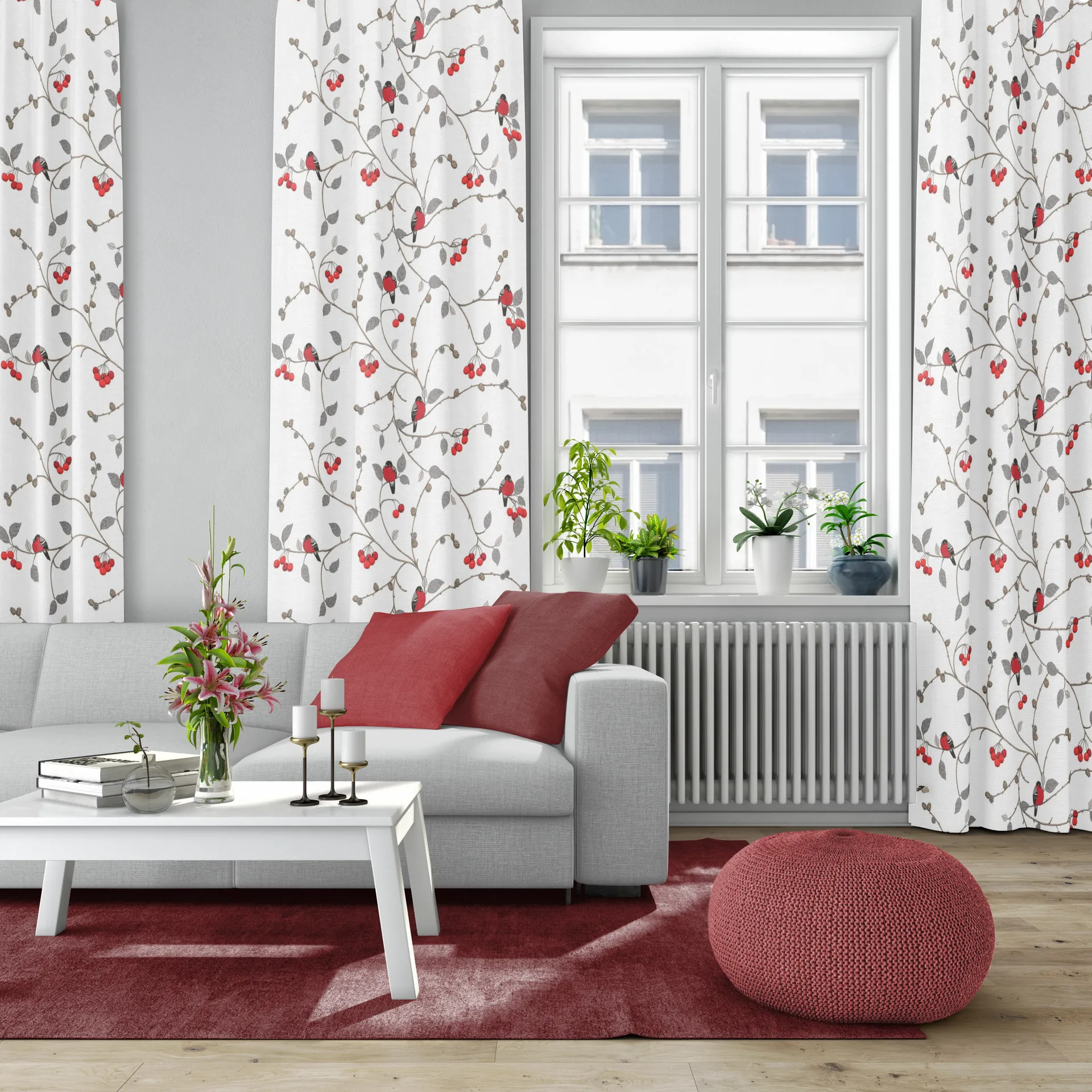 Tela Paradisäpplen, Offwhite-gris-rojo Arvidssons Textil