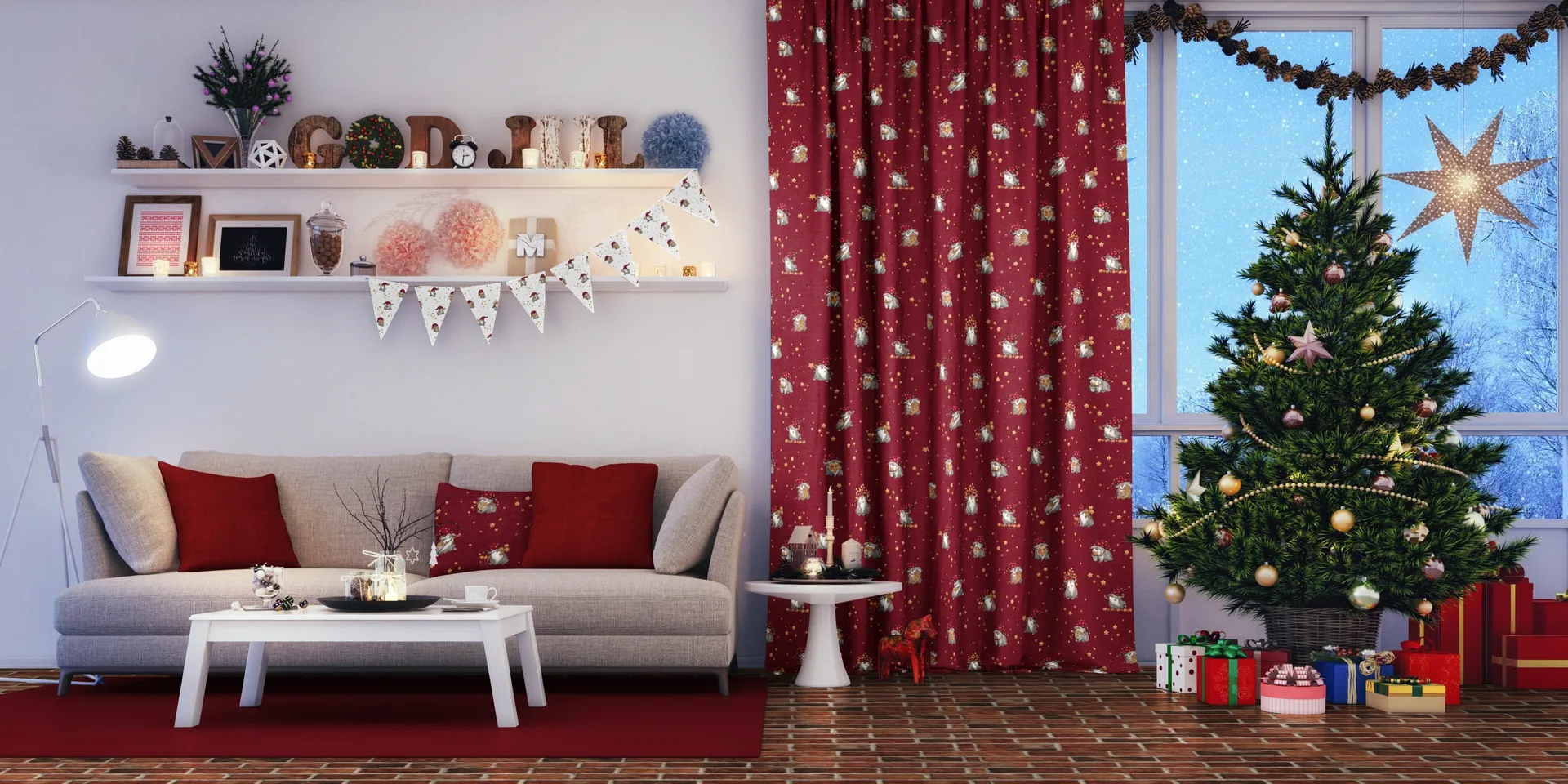 Tela Stjärnglans, rojo Arvidssons Textil