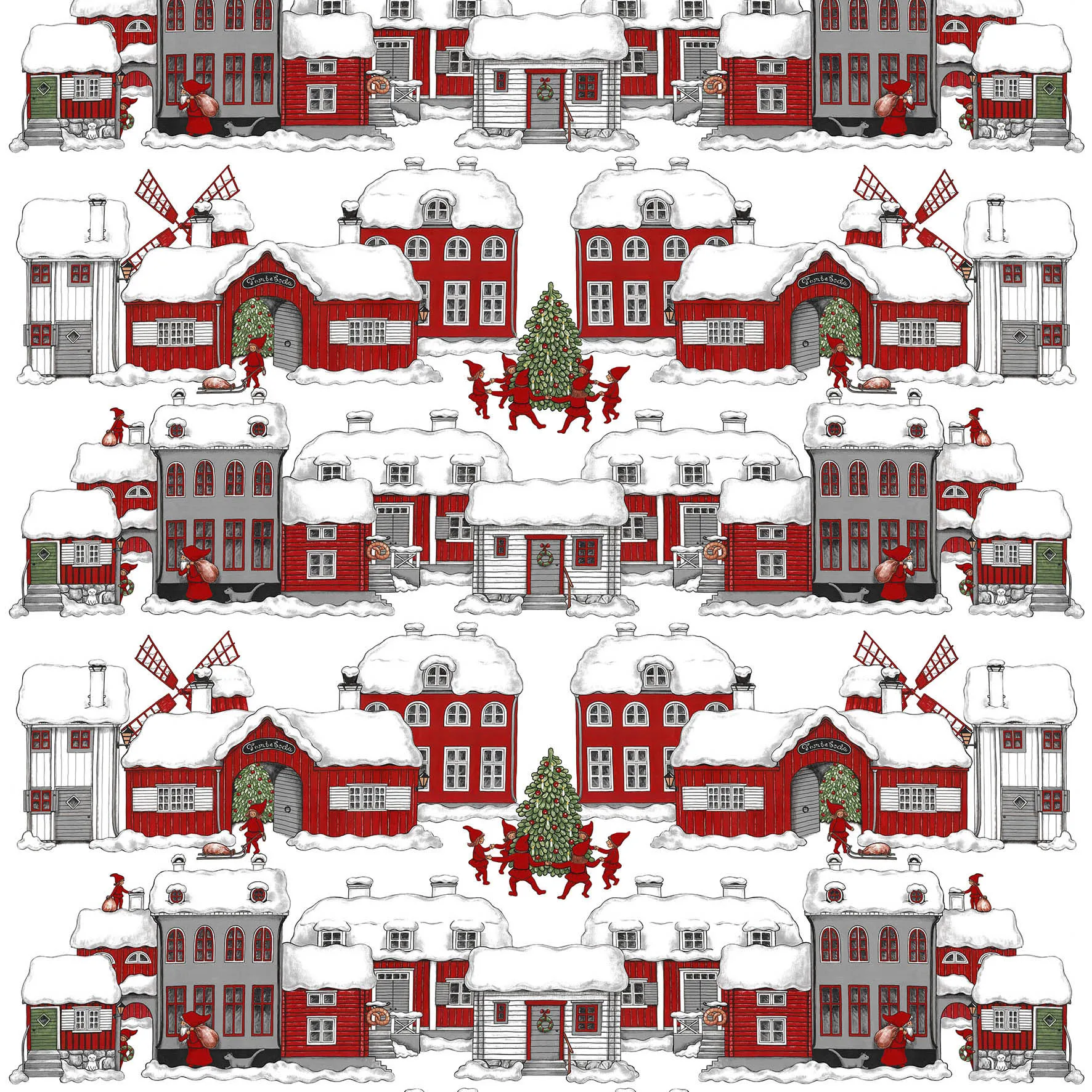 Tela Tomteboda, Off white-rojo Arvidssons Textil