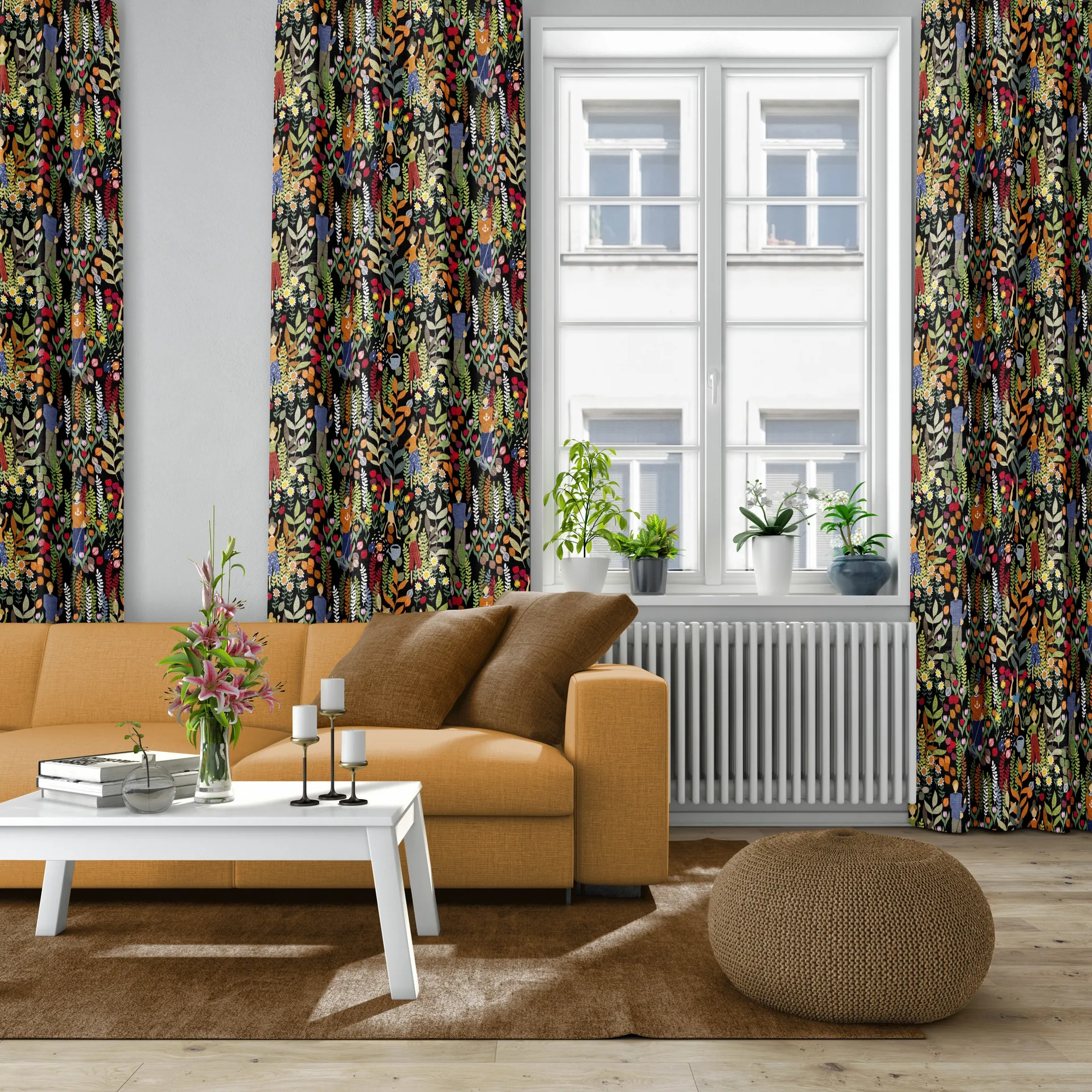 Tela Trädgård, negro-multi Arvidssons Textil