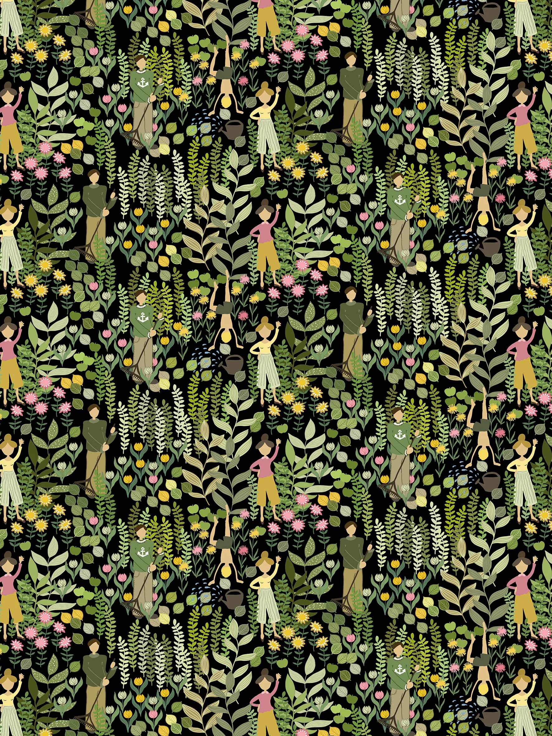 Tela Trädgård, negro-verde Arvidssons Textil