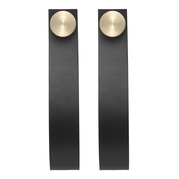 2 Colgadores Stropp - cuero negro-pomo latón - Audo Copenhagen