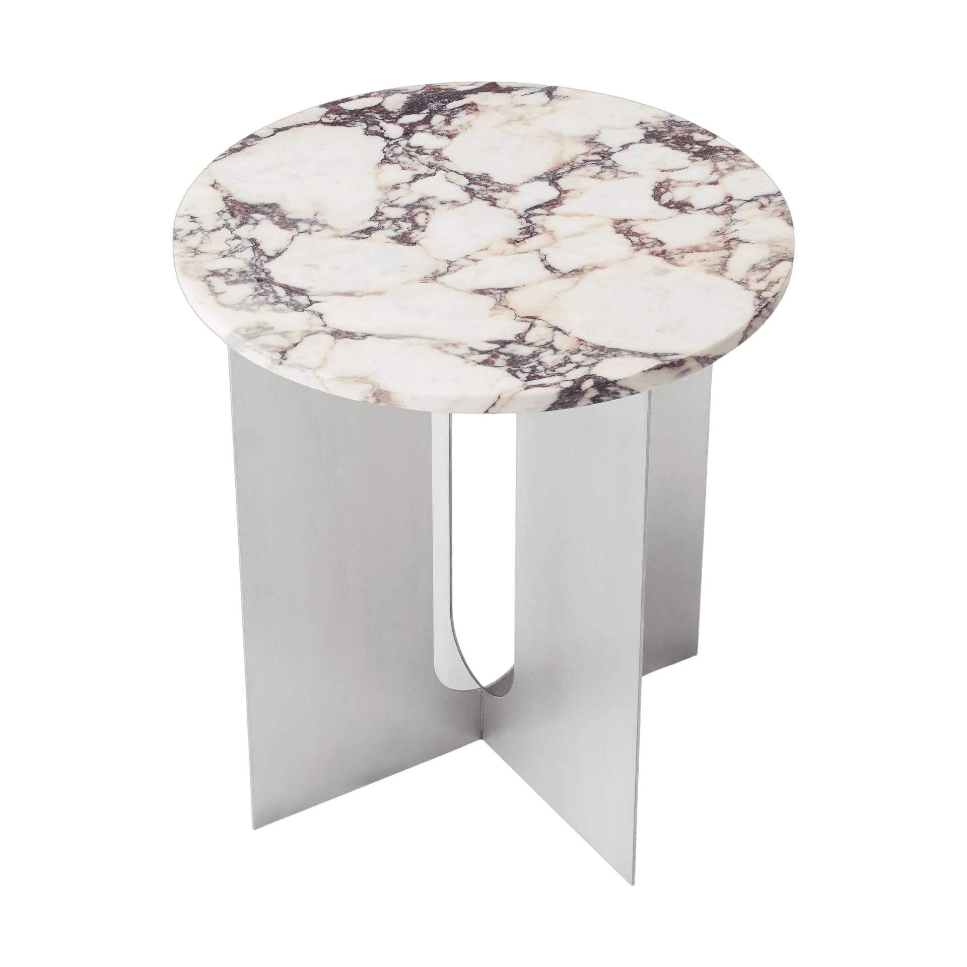 Mesa auxiliar Androgyne, Calacatta Viola mármol-acero cepillado, Ø42 cm Audo Copenhagen