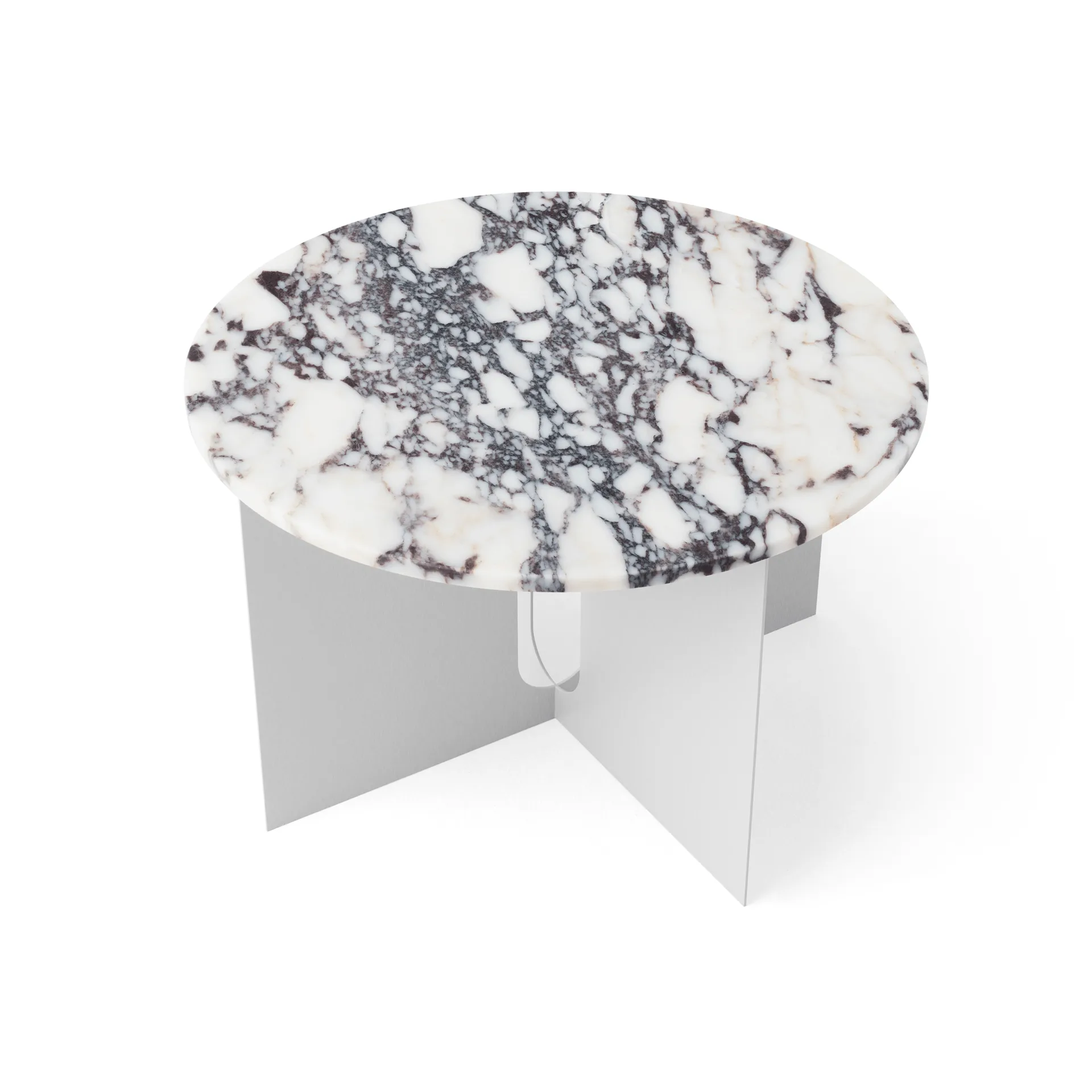 Mesa auxiliar Androgyne, Calacatta Viola mármol-acero cepillado, Ø65 cm Audo Copenhagen