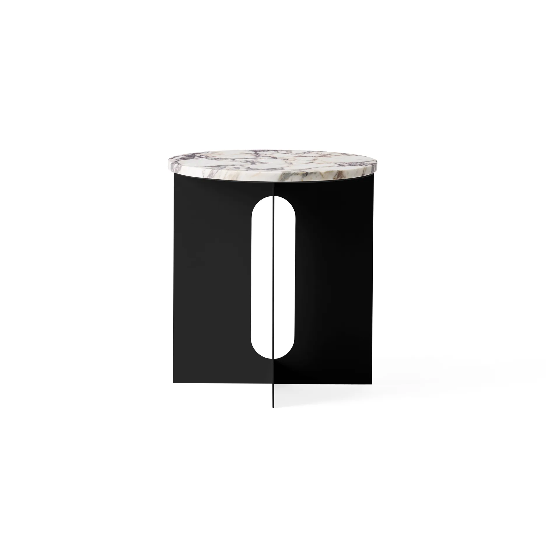 Mesa auxiliar Androgyne, Calacatta Viola mármol-negro acero, Ø42 cm Audo Copenhagen