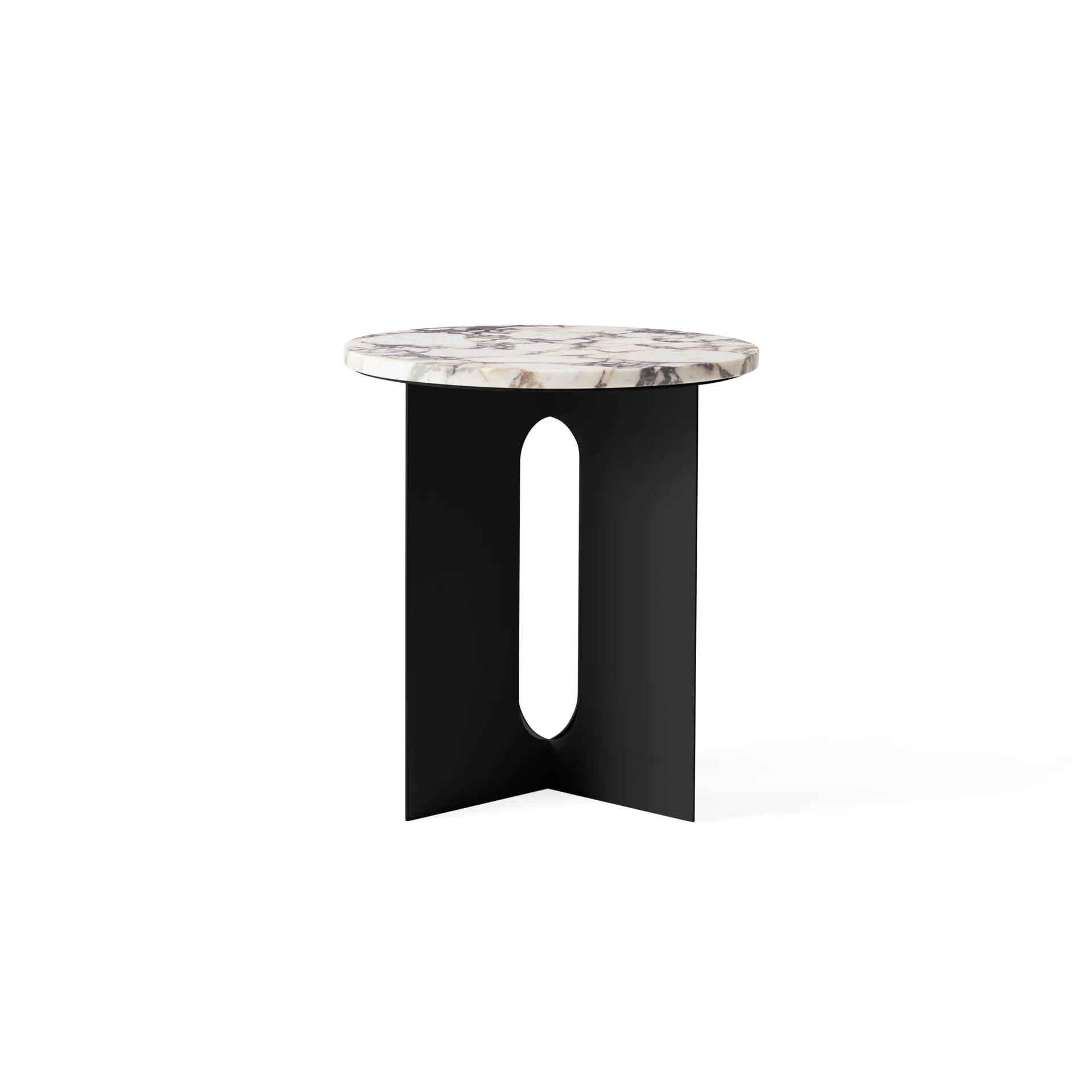 Mesa auxiliar Androgyne, Calacatta Viola mármol-negro acero, Ø42 cm Audo Copenhagen