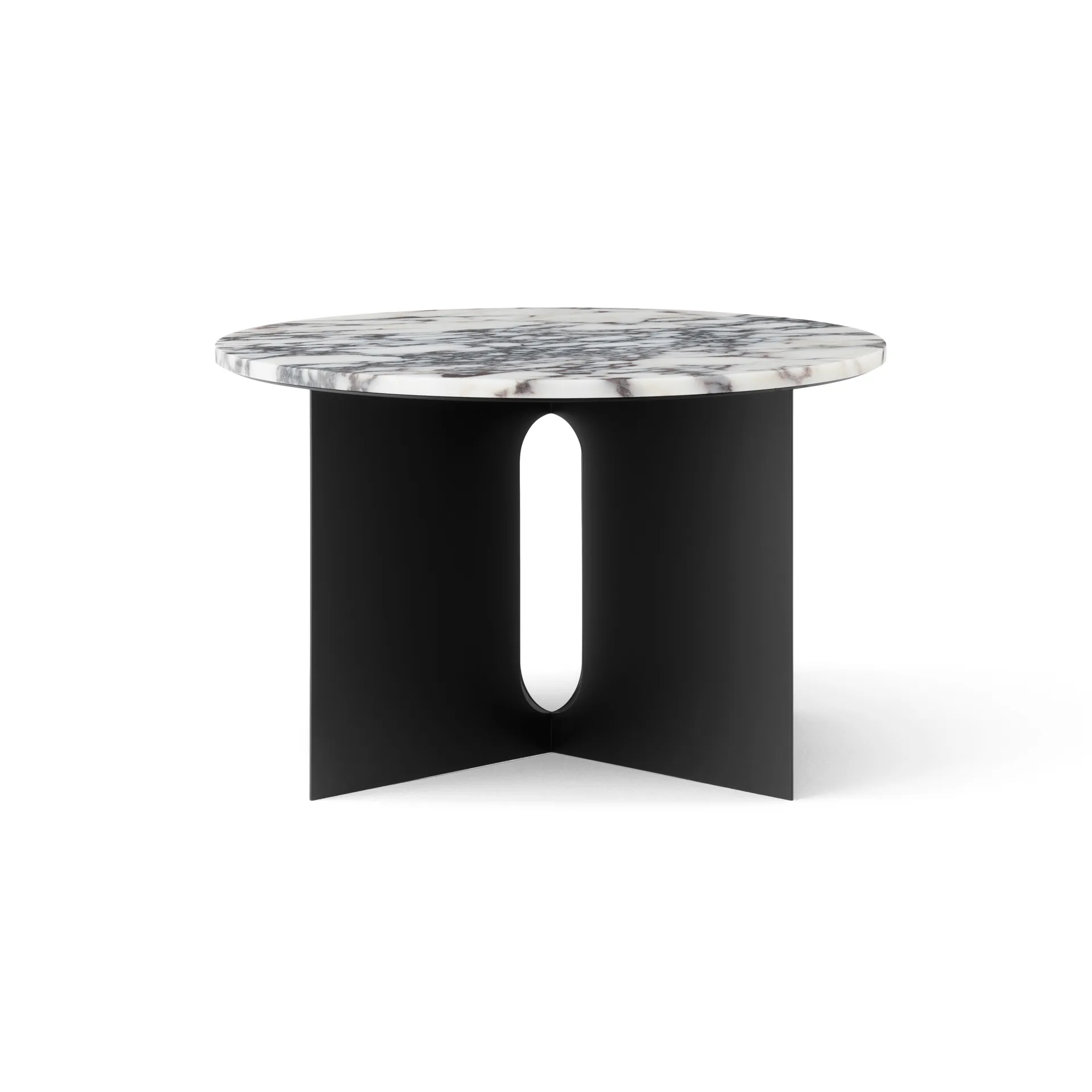 Mesa auxiliar Androgyne, Calacatta Viola mármol-negro acero, Ø65 cm Audo Copenhagen