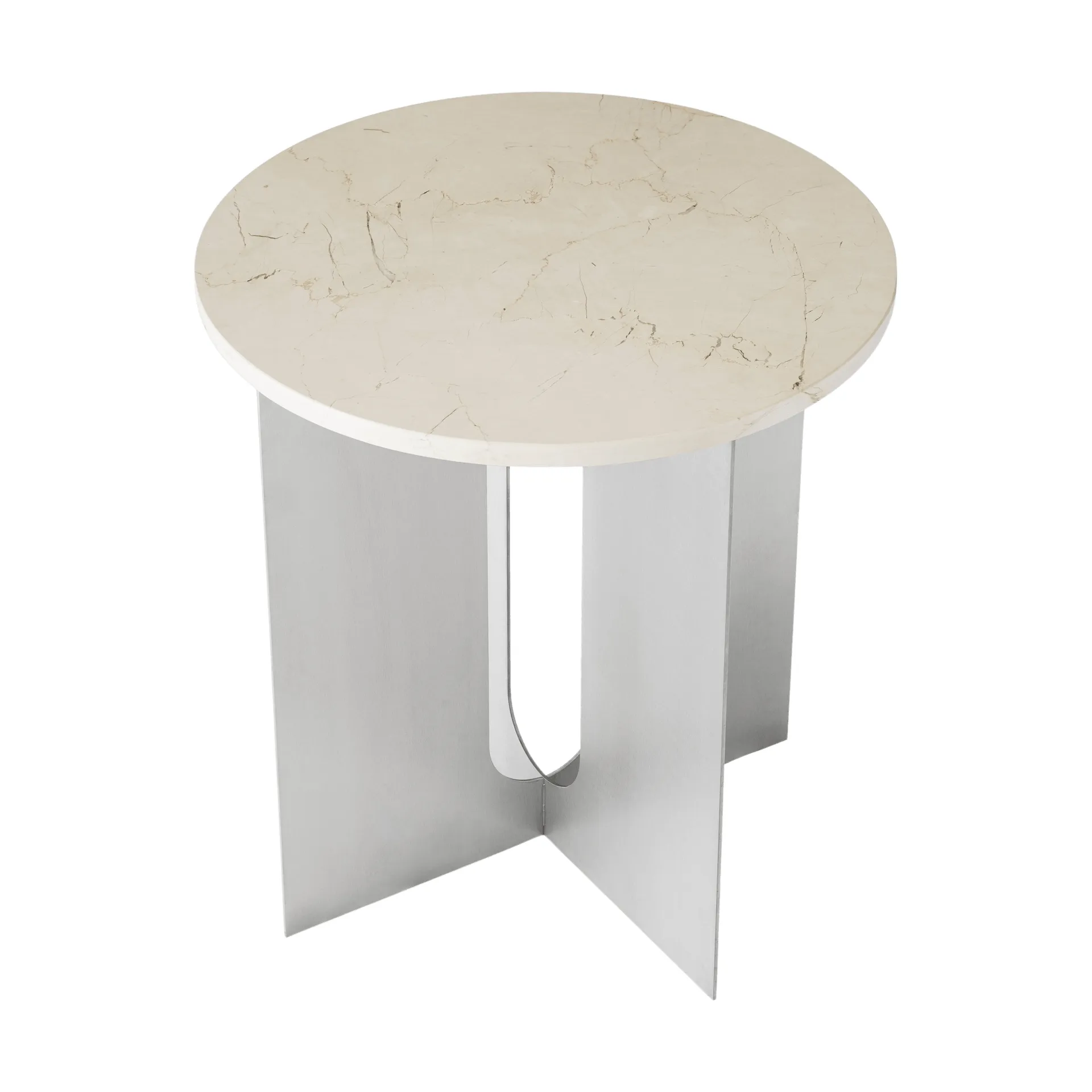 Mesa auxiliar Androgyne, Crystal Rose mármol-acero cepillado, Ø42 cm Audo Copenhagen