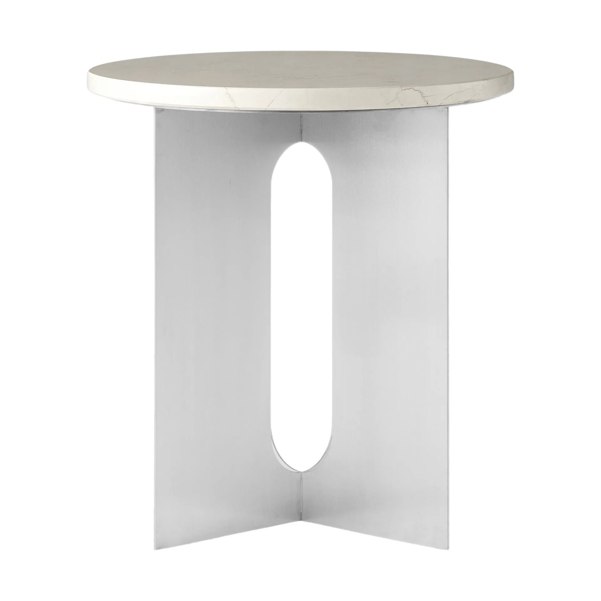 Mesa auxiliar Androgyne, Crystal Rose mármol-acero cepillado, Ø42 cm Audo Copenhagen