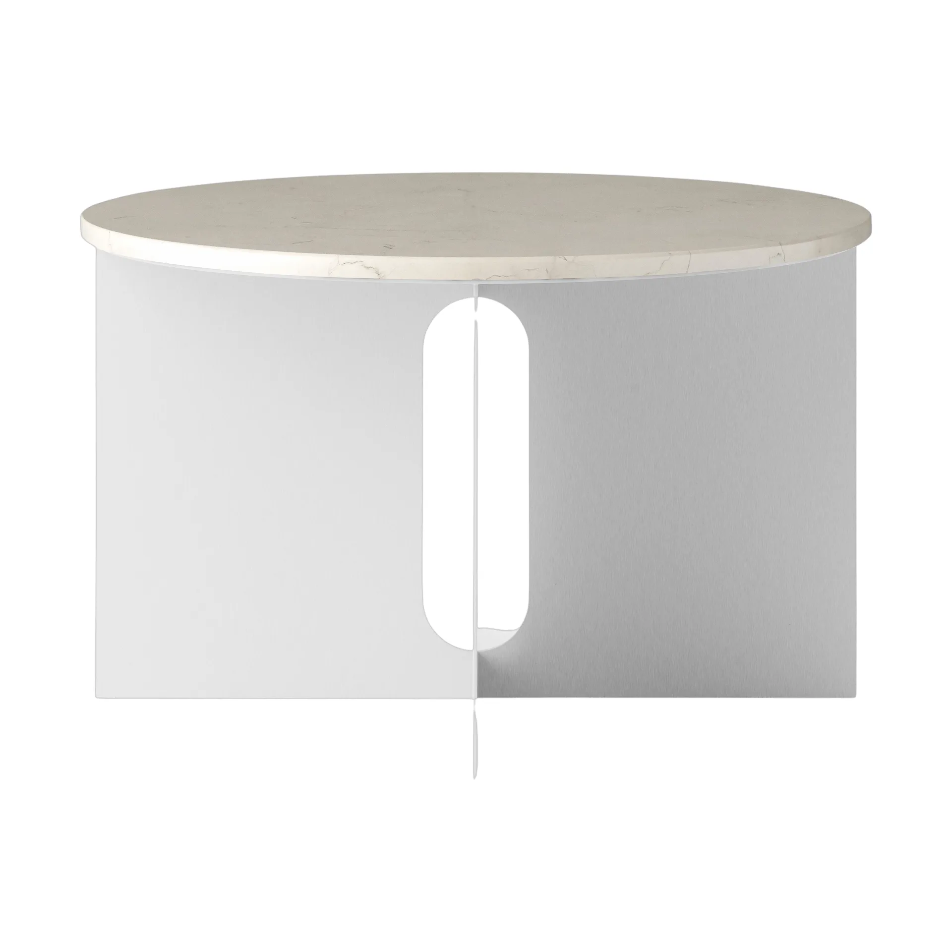 Mesa auxiliar Androgyne, Crystal Rose mármol-acero cepillado, Ø65 cm Audo Copenhagen