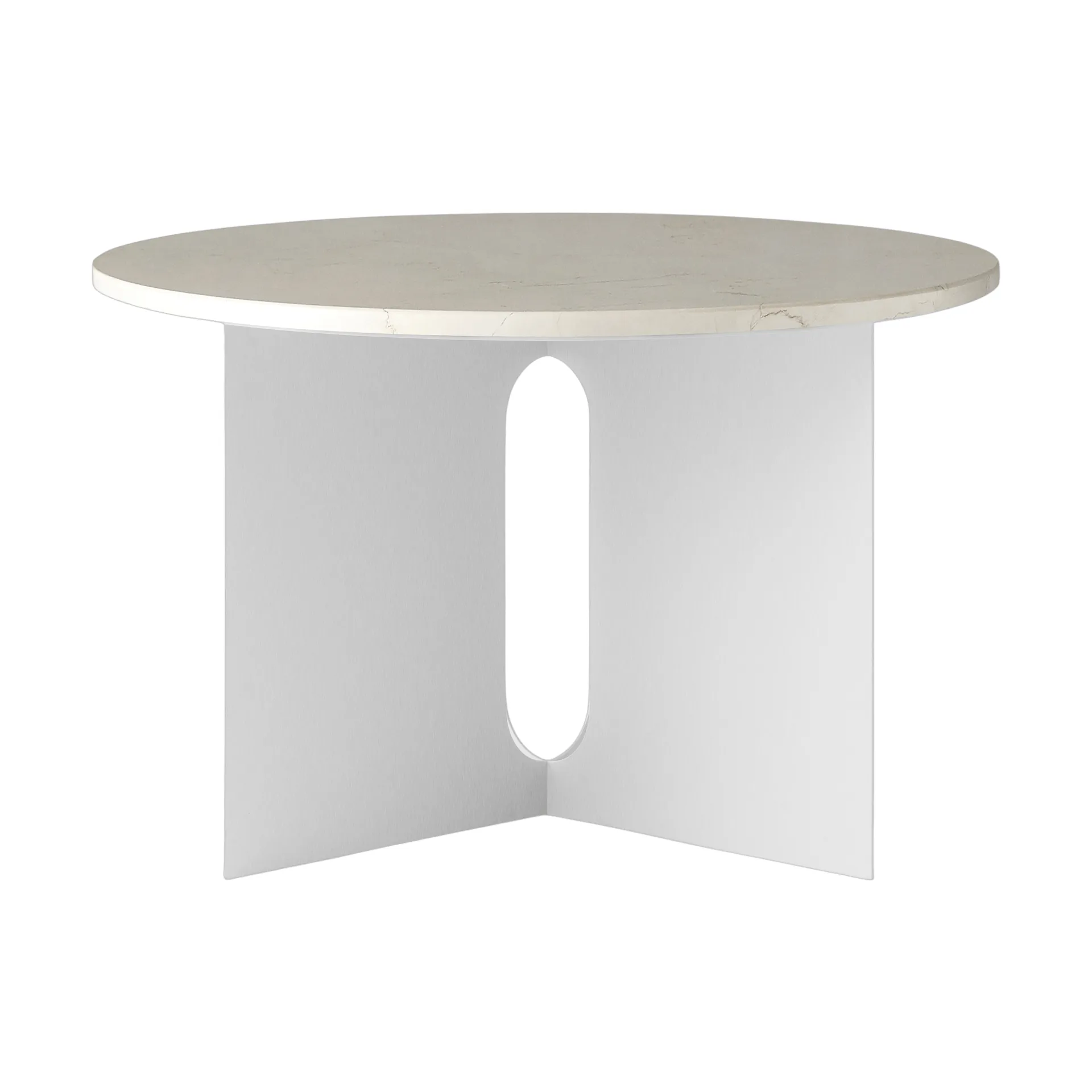 Mesa auxiliar Androgyne, Crystal Rose mármol-acero cepillado, Ø65 cm Audo Copenhagen