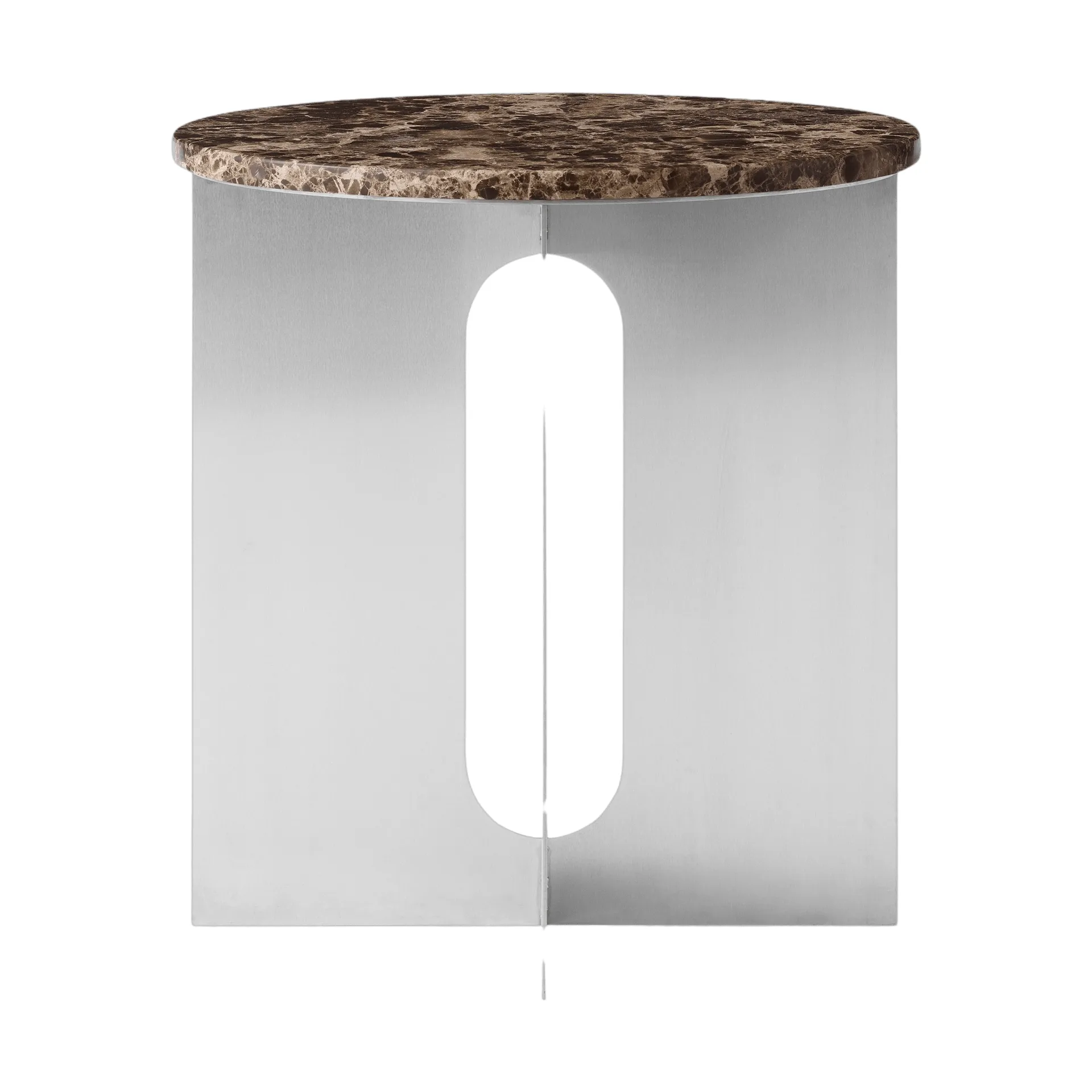 Mesa auxiliar Androgyne, Emperador mármol-acero cepillado, Ø42 cm Audo Copenhagen