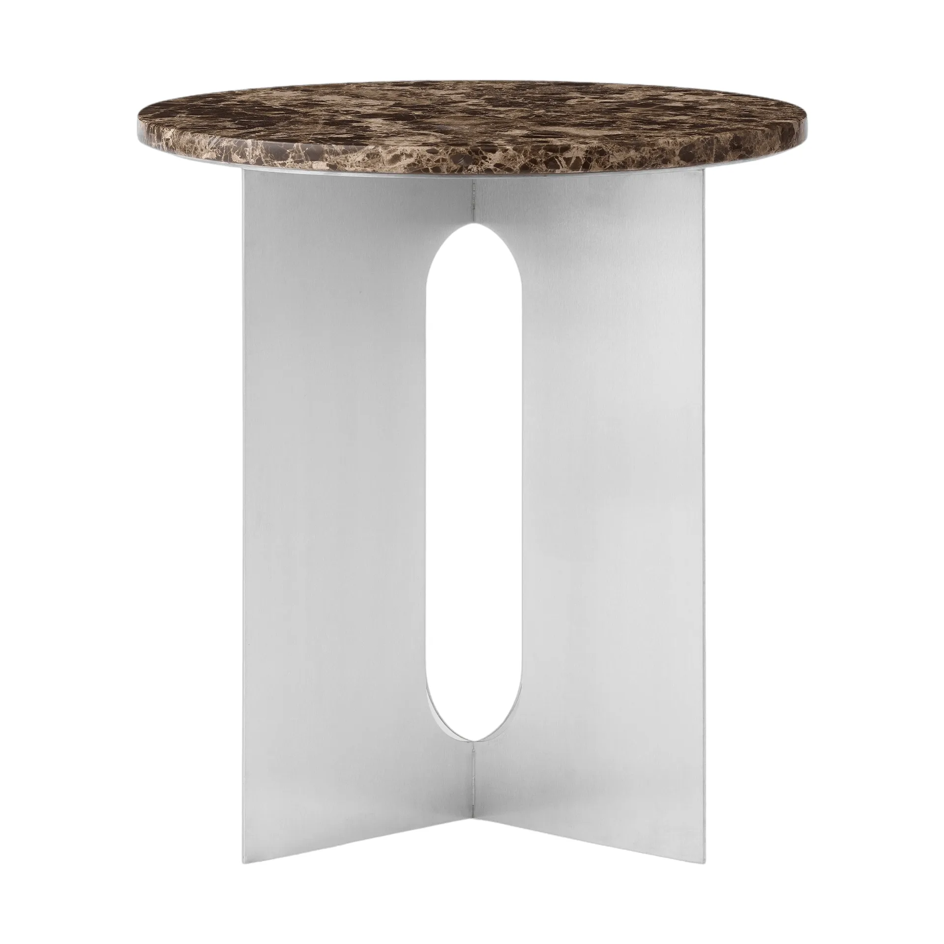 Mesa auxiliar Androgyne, Emperador mármol-acero cepillado, Ø42 cm Audo Copenhagen