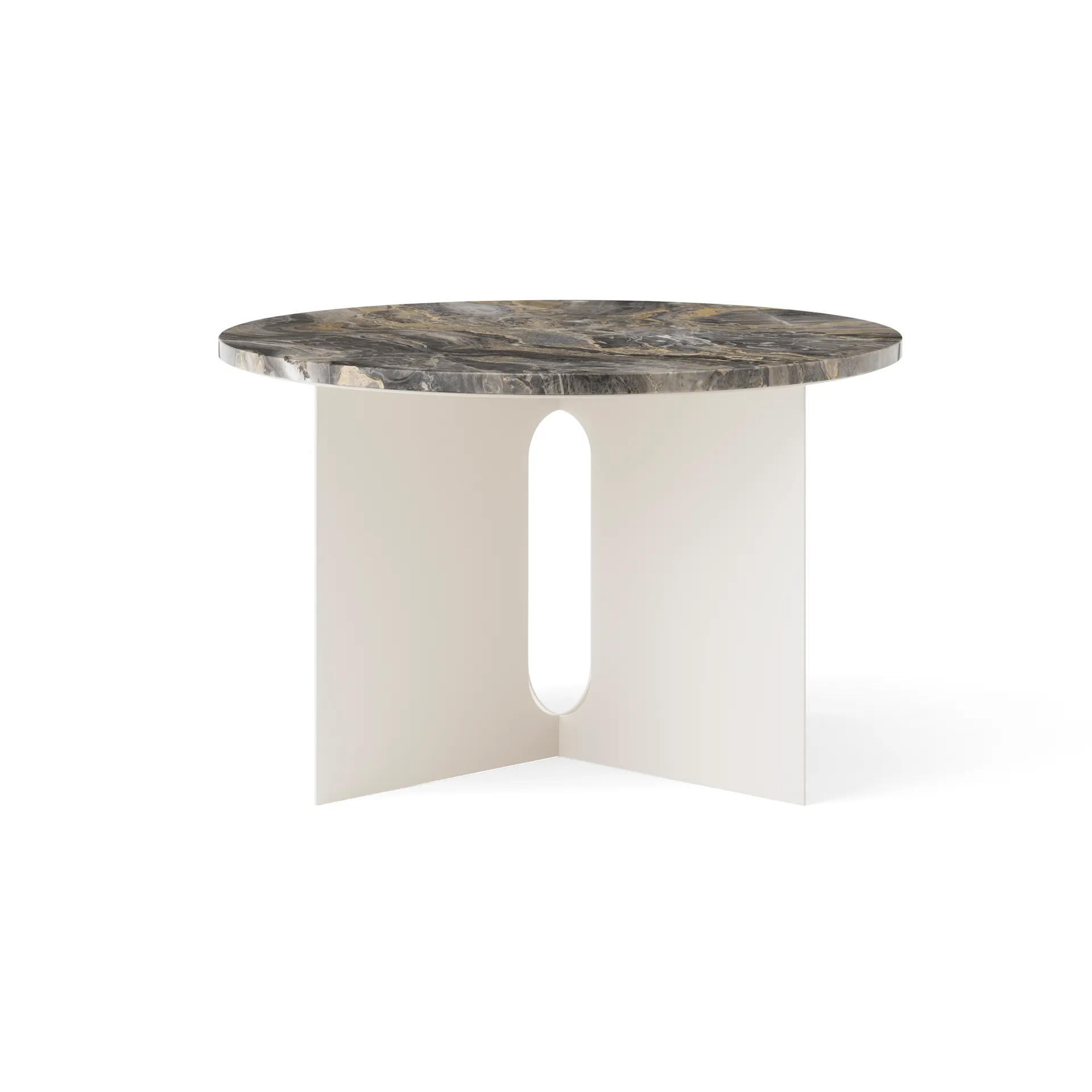 Mesa auxiliar Androgyne, Grey Galaxy mármol-ivory acero, Ø65 cm Audo Copenhagen
