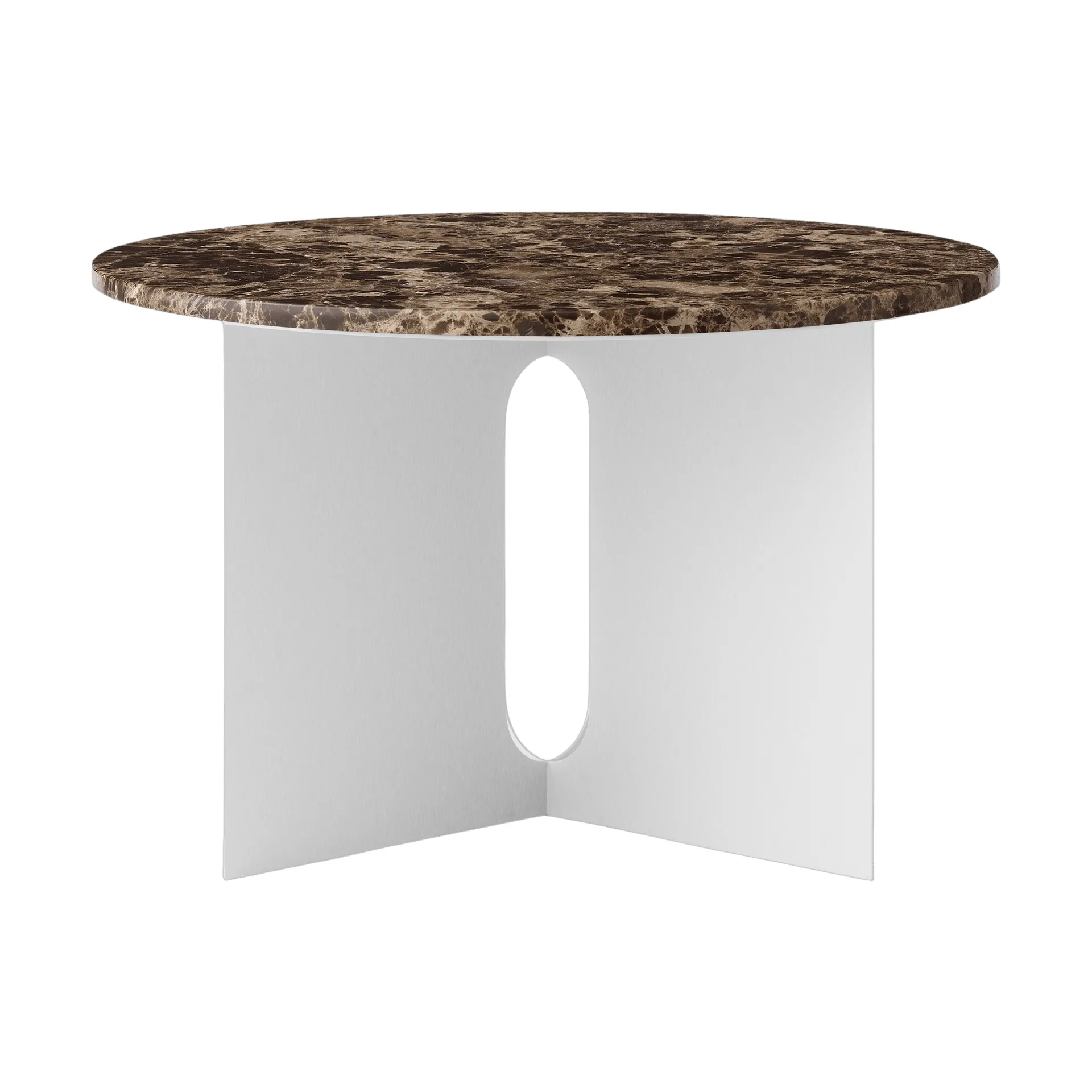 Mesa auxiliar Androgyne, Mármol Emperador-acero cepillado, Ø65 cm Audo Copenhagen