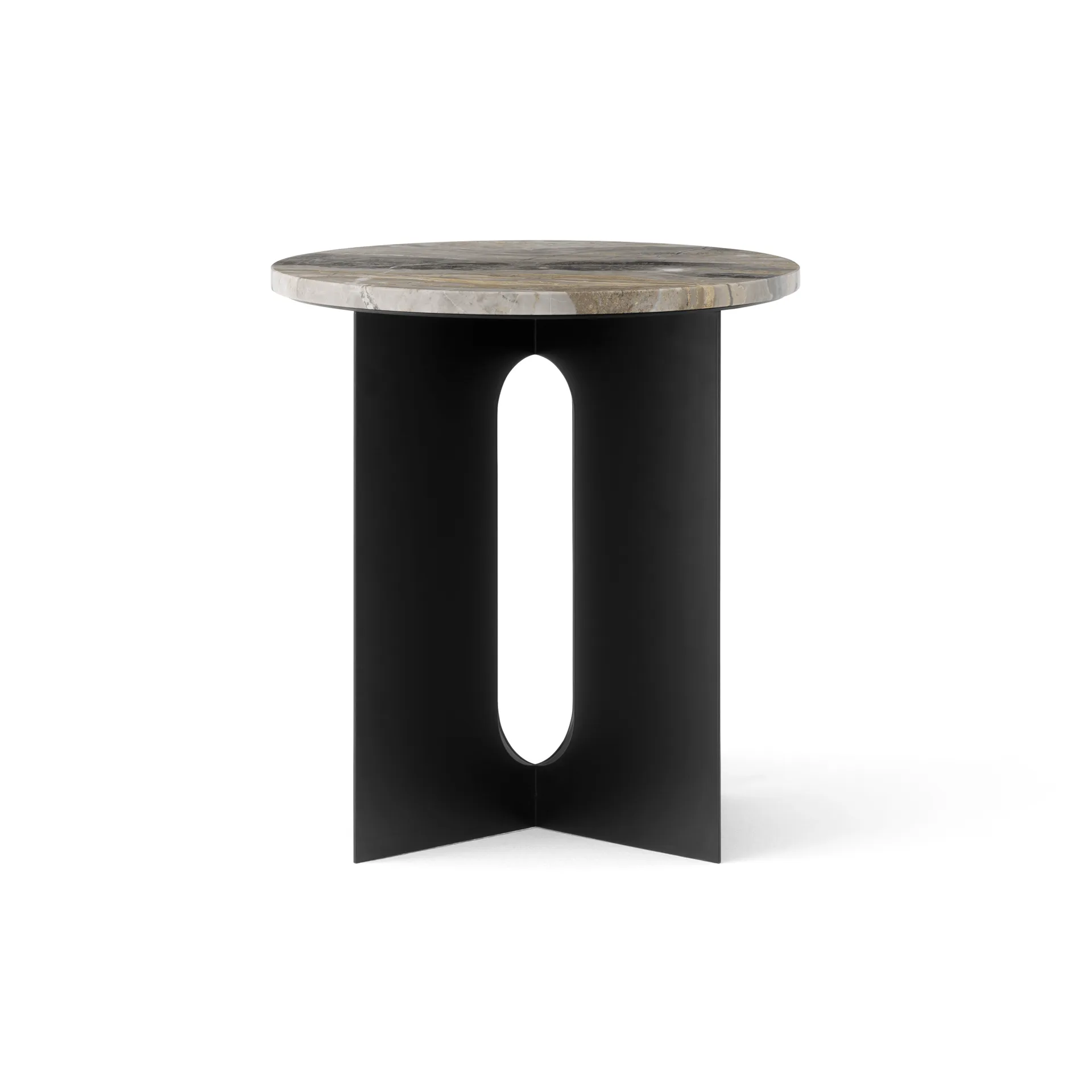 Mesa auxiliar Androgyne, Mármol Grey Galaxy-acero negro, Ø42 cm Audo Copenhagen