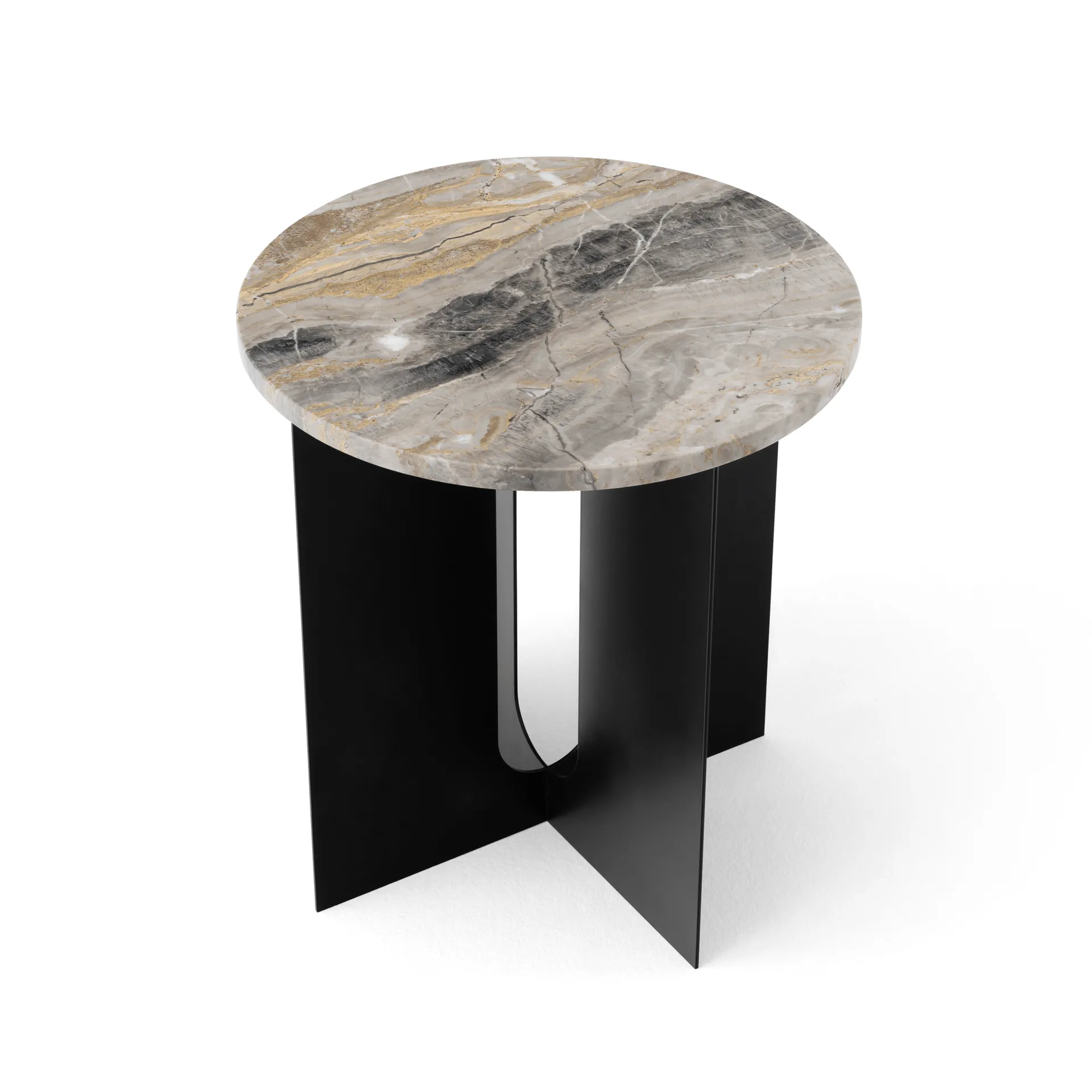 Mesa auxiliar Androgyne, Mármol Grey Galaxy-acero negro, Ø42 cm Audo Copenhagen
