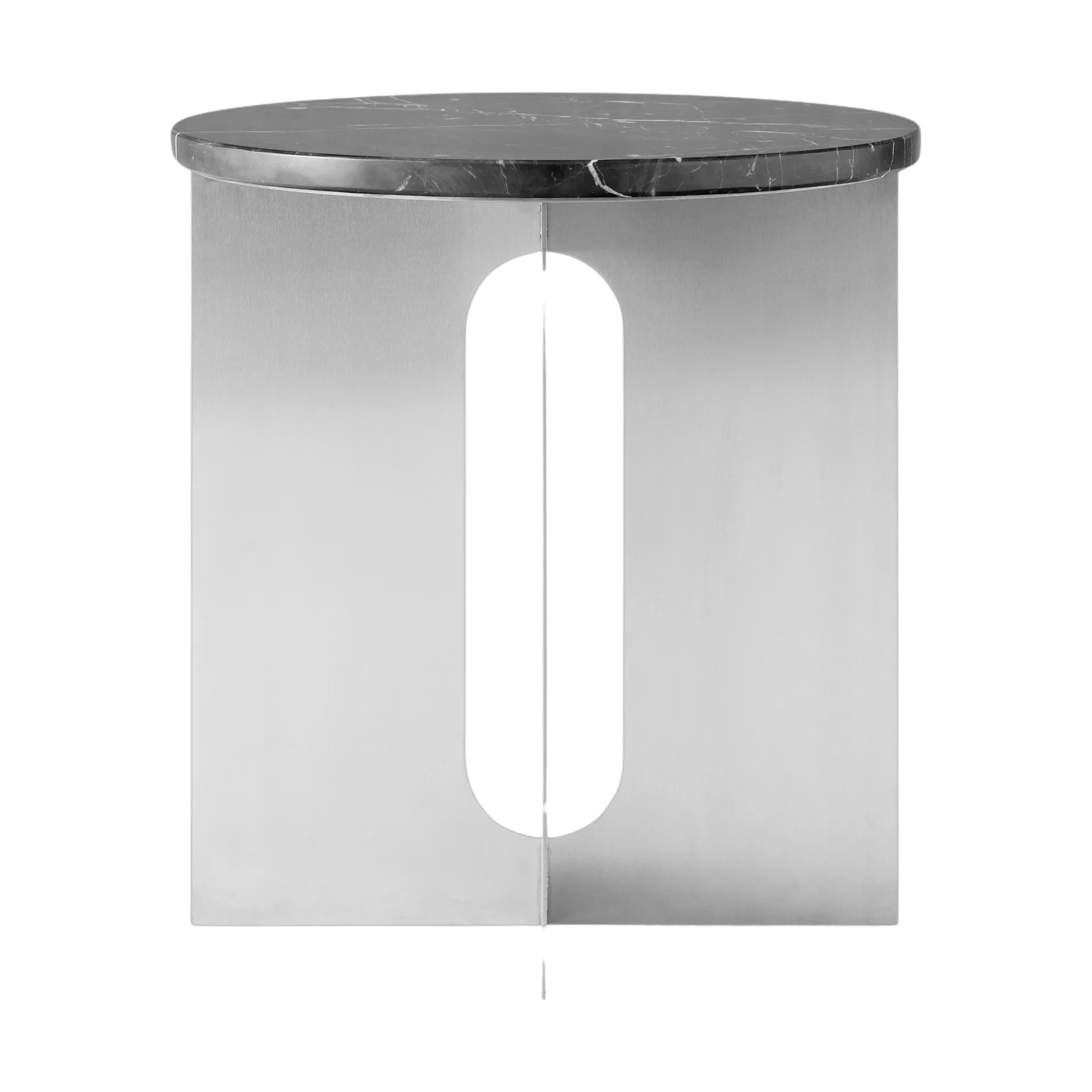 Mesa auxiliar Androgyne, Nero Maquina mármol-acero cepillado, Ø42 cm Audo Copenhagen