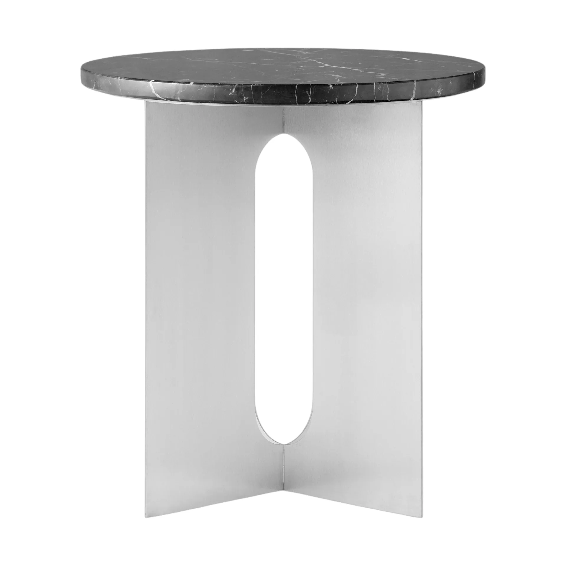 Mesa auxiliar Androgyne, Nero Maquina mármol-acero cepillado, Ø42 cm Audo Copenhagen