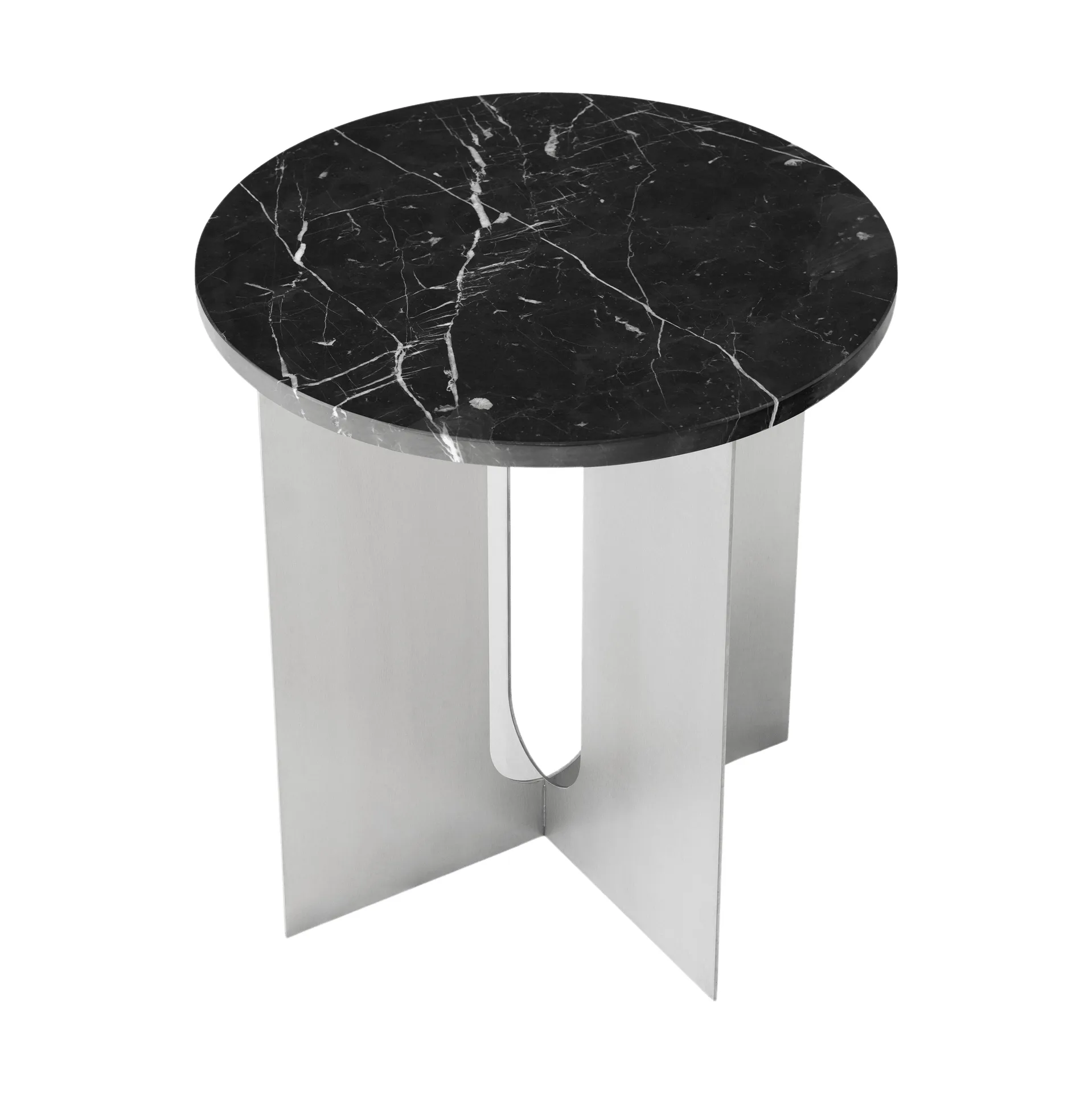 Mesa auxiliar Androgyne, Nero Maquina mármol-acero cepillado, Ø42 cm Audo Copenhagen
