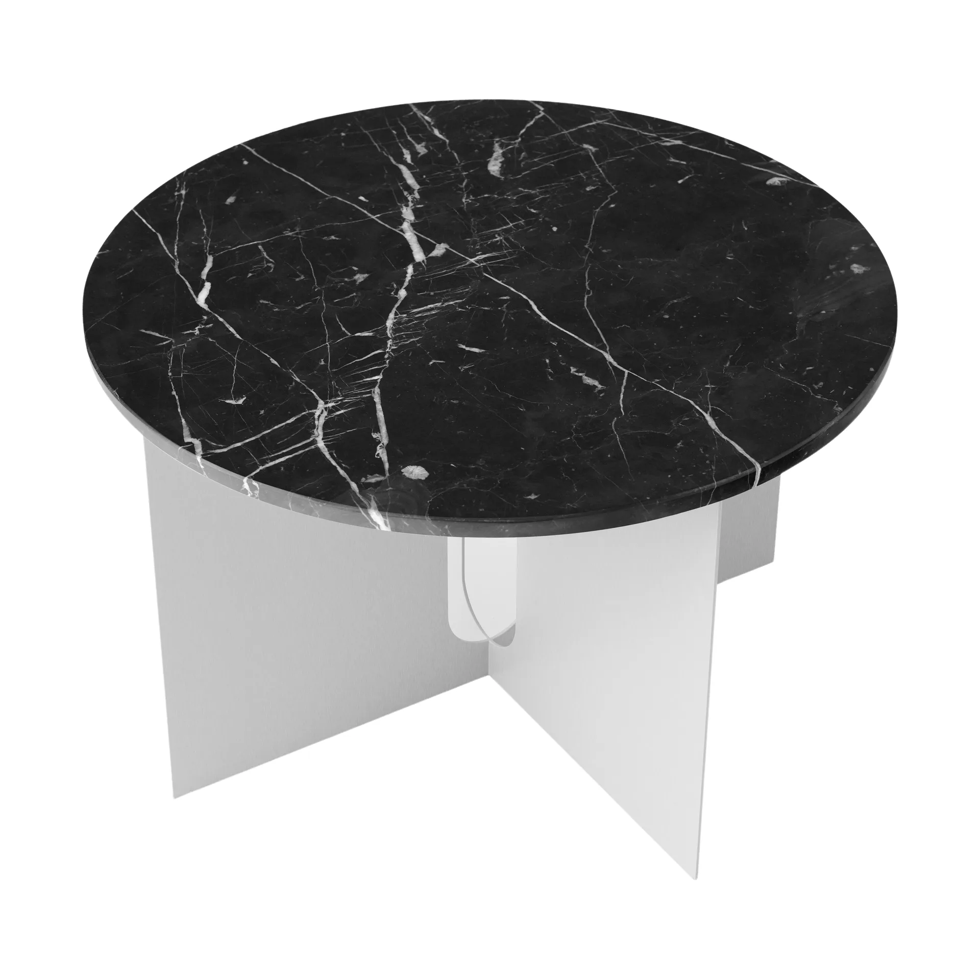 Mesa auxiliar Androgyne, Nero Maquina mármol-acero cepillado, Ø65 cm Audo Copenhagen