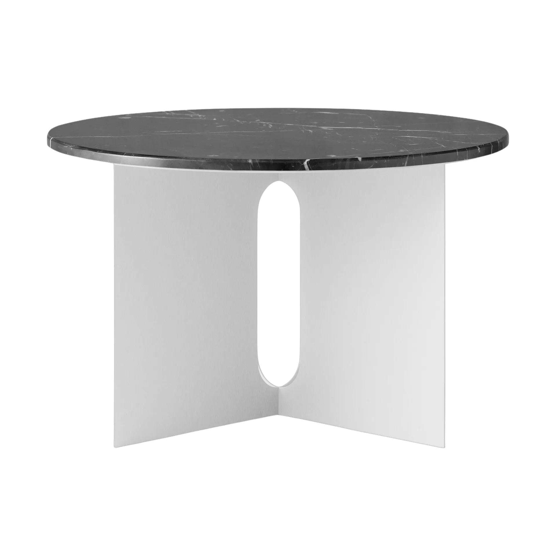 Mesa auxiliar Androgyne, Nero Maquina mármol-acero cepillado, Ø65 cm Audo Copenhagen