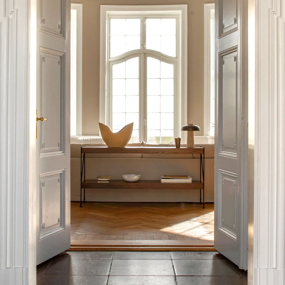 Módulo de estantería Zet, Oak black stained, 1x2, black steel base Audo Copenhagen