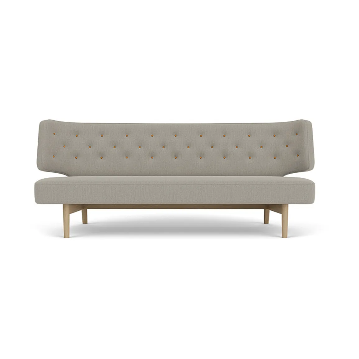 Radiohus Sofa tapizado integral RE-WOOL PC1T Global HR BUTTONS Vegetal base de 4 patas, Re-wool 218-roble natural, botones de cuero, 2 plazas Audo Copenhagen