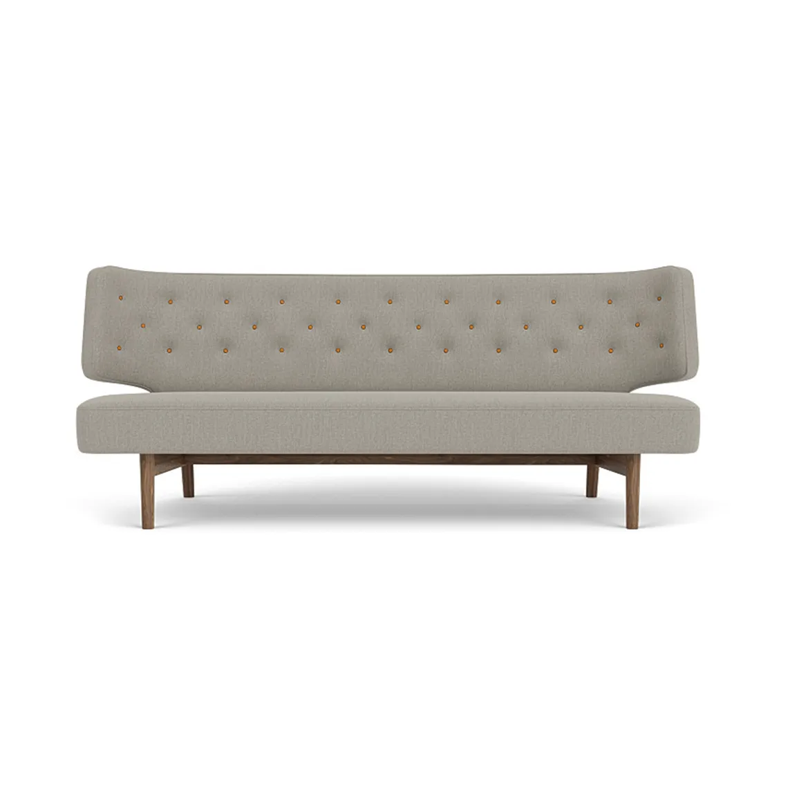 Radiohus Sofa tapizado integral RE-WOOL PC1T Global HR BUTTONS Vegetal base de 4 patas, Re-wool 218-nogal, botones de cuero, 2 plazas Audo Copenhagen