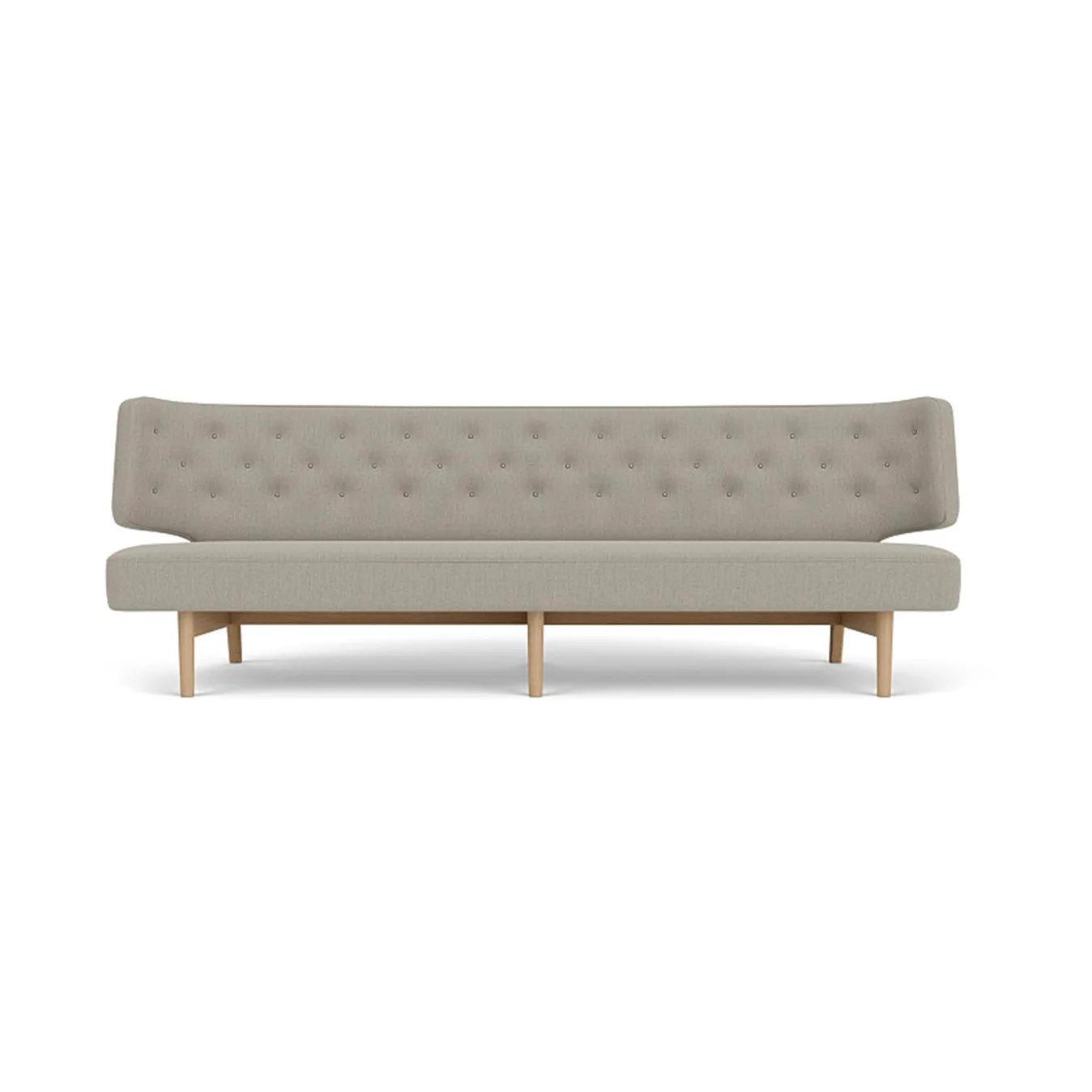 Radiohus Sofa tapizado integral RE-WOOL PC1T Global HR BUTTONS Vegetal base de 4 patas, Re-wool 218-roble natural, botones de cuero, 3 plazas Audo Copenhagen