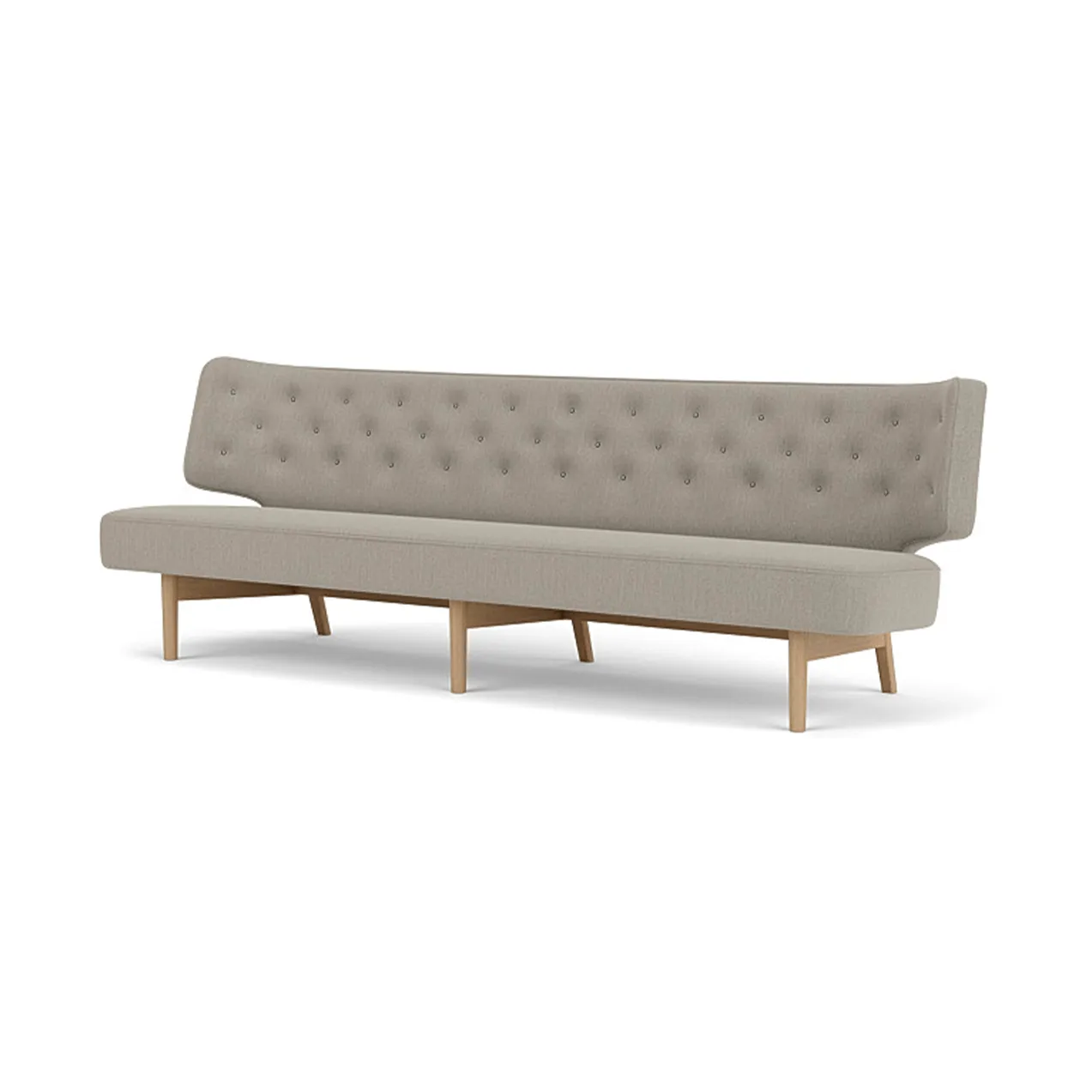 Radiohus Sofa tapizado integral RE-WOOL PC1T Global HR BUTTONS Vegetal base de 4 patas, Re-wool 218-roble natural, botones de cuero, 3 plazas Audo Copenhagen