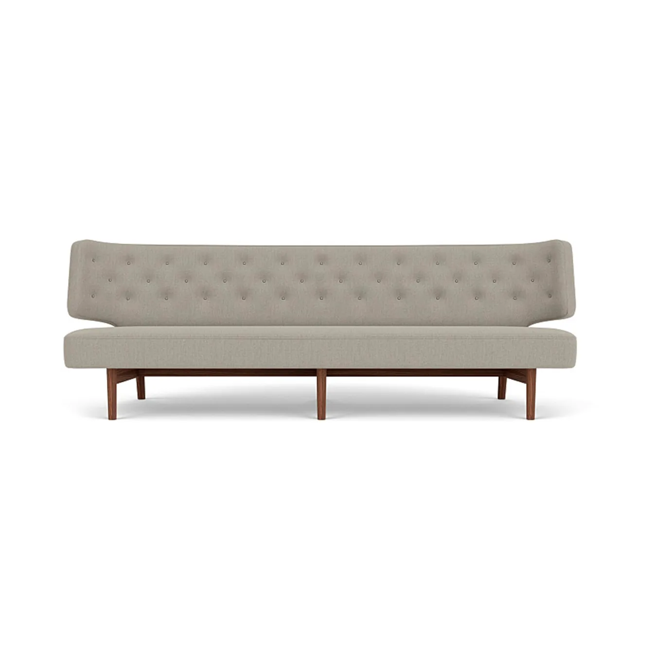 Radiohus Sofa tapizado integral RE-WOOL PC1T Global HR BUTTONS Vegetal base de 4 patas, Re-wool 218-nogal, botones de cuero, 3 plazas Audo Copenhagen