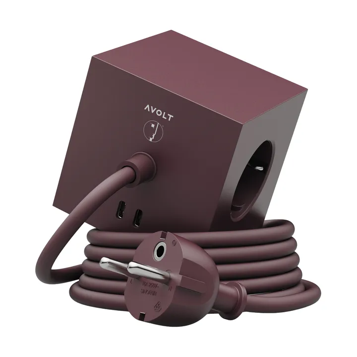 Regleta AVOLT x Bauhaus-Archiv Square 1 con USB-C - Mulberry Red - Avolt