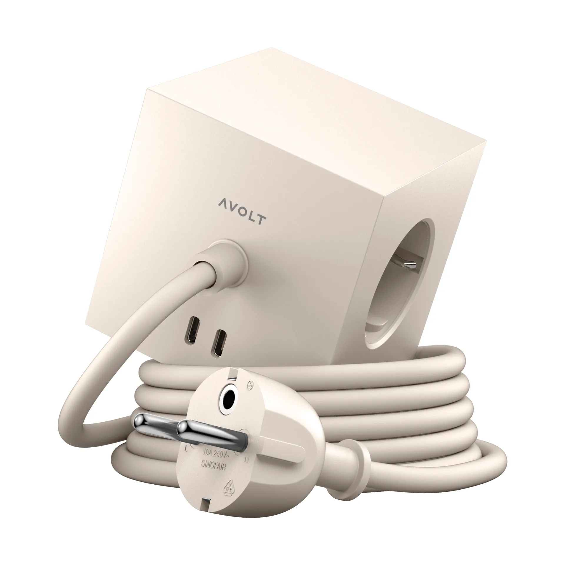 Regleta eléctrica Square 1, toma de corriente y USB-C 30W 1,8 m, Nomad sand Avolt