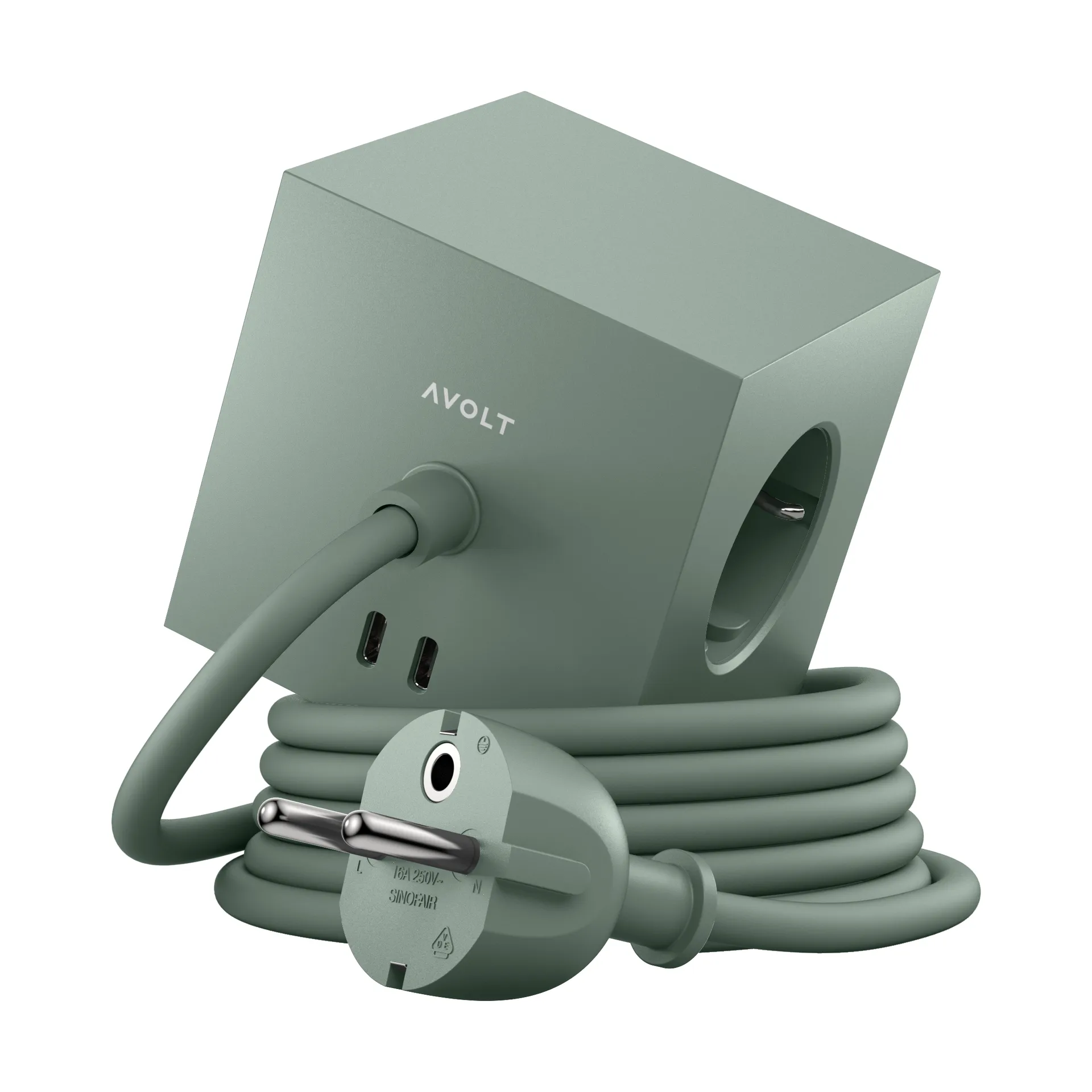 Regleta eléctrica Square 1, toma de corriente y USB-C 30W 1,8 m, Oak green Avolt