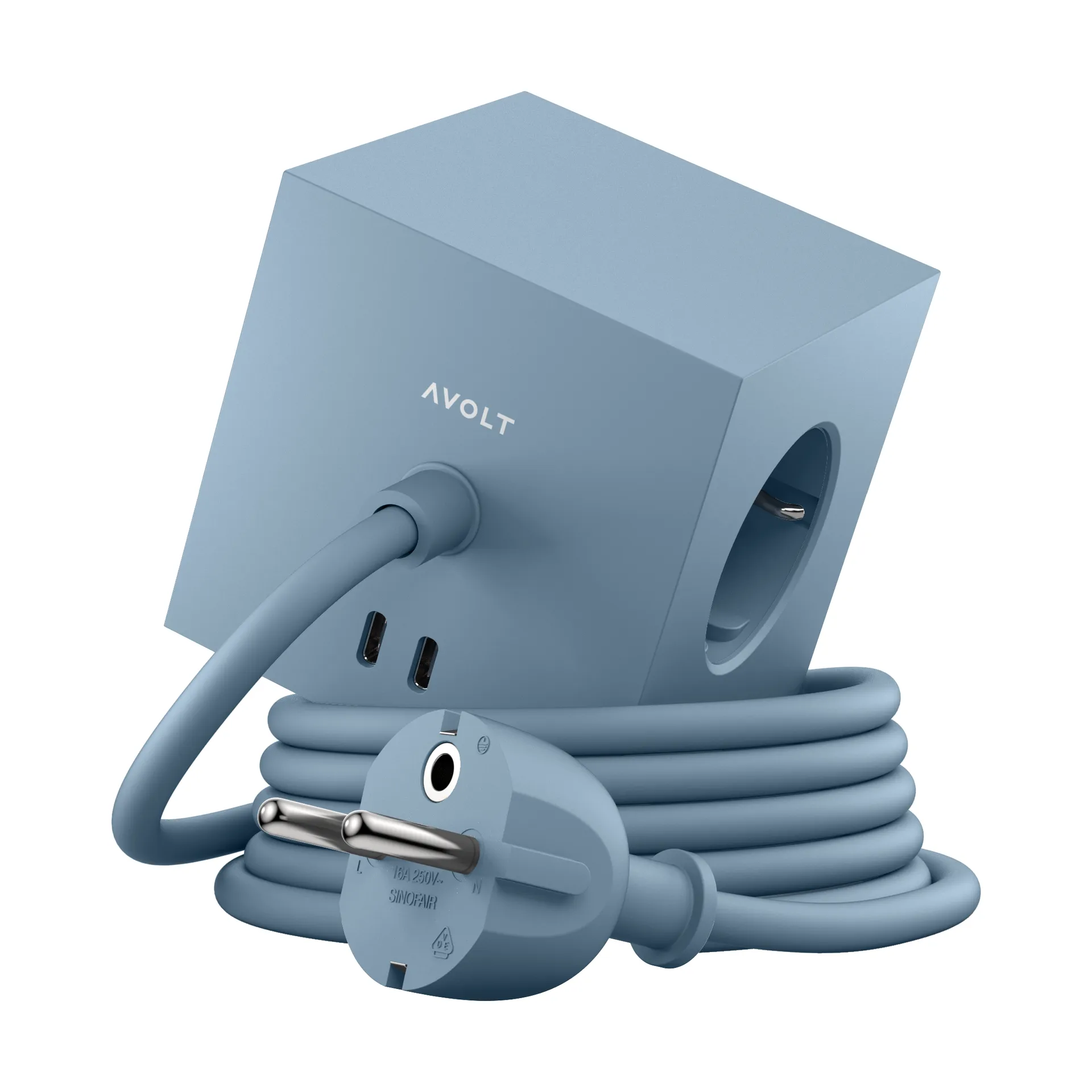 Regleta eléctrica Square 1, toma de corriente y USB-C 30W 1,8 m, Shark blue Avolt