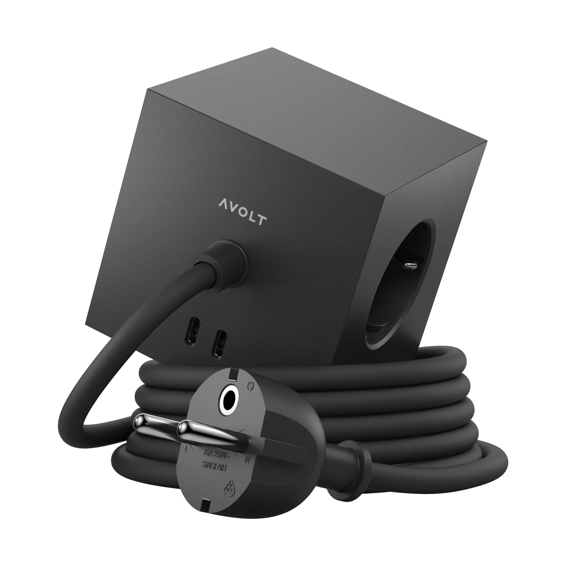 Regleta eléctrica Square 1, toma de corriente y USB-C 30W 1,8 m, Stockholm black Avolt