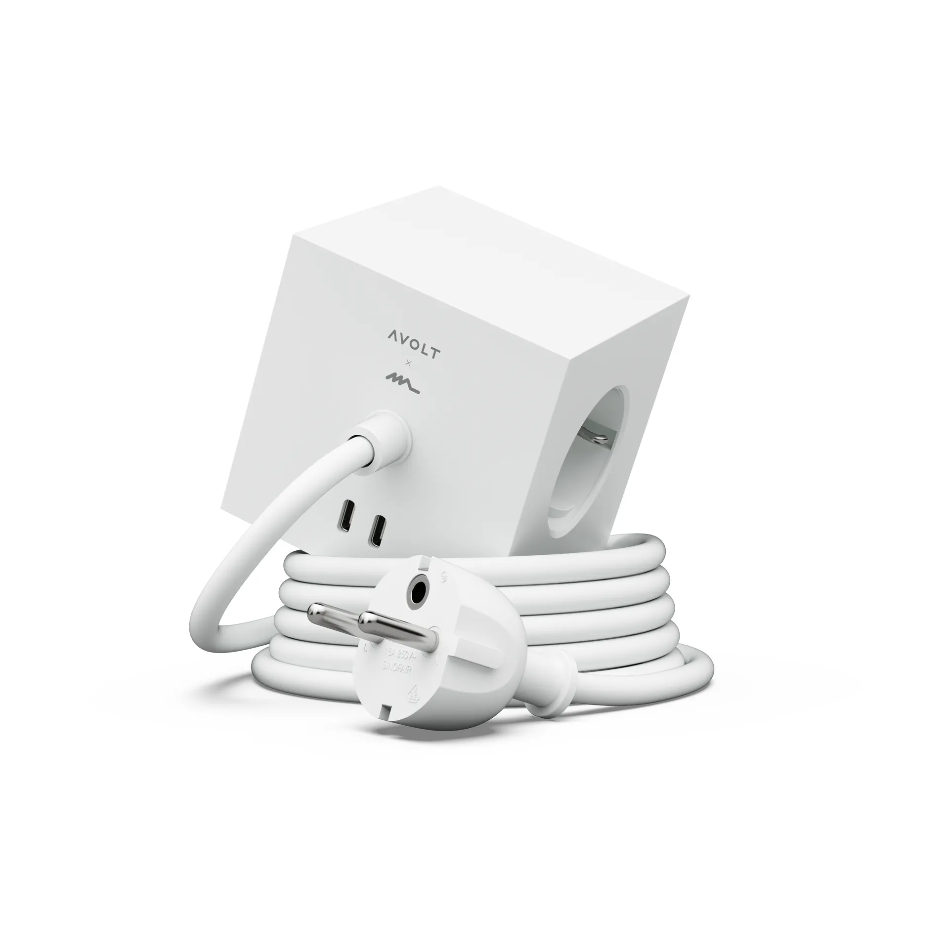 Regleta eléctrica Square 1, toma de corriente y USB-C 30W 1,8 m, White Martinelli Luce edition Avolt
