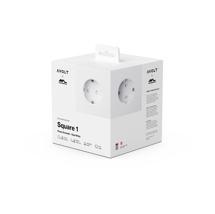 Regleta eléctrica Square 1, toma de corriente y USB-C 30W 1,8 m, White Martinelli Luce edition Avolt