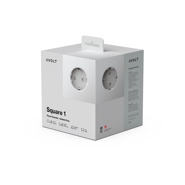 Regleta eléctrica Square 1, toma de corriente y USB-C 30W 3 m, Gotland Gris Avolt