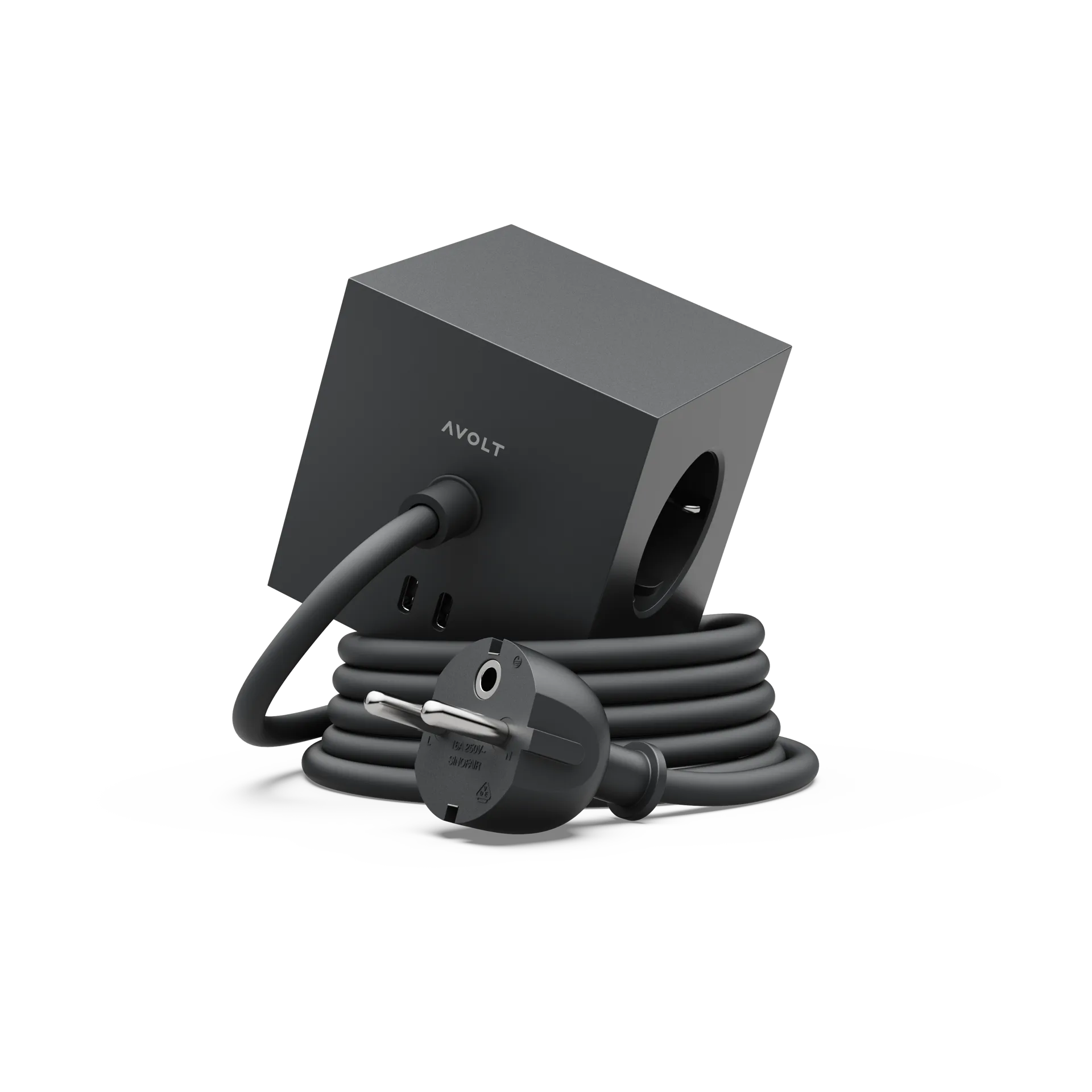 Regleta eléctrica Square 1, toma de corriente y USB-C 30W 3 m, Stockholm Black Avolt