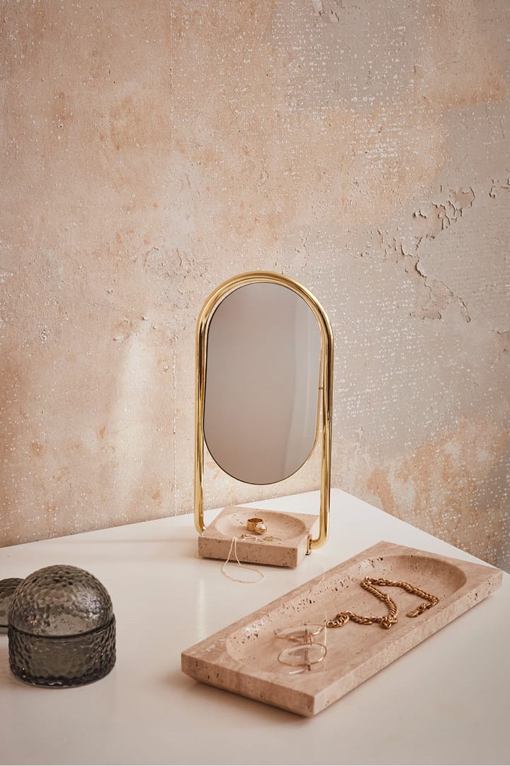 Espejo de mesa ANGUI 17,2x35 cm, Dorado/travertino  AYTM