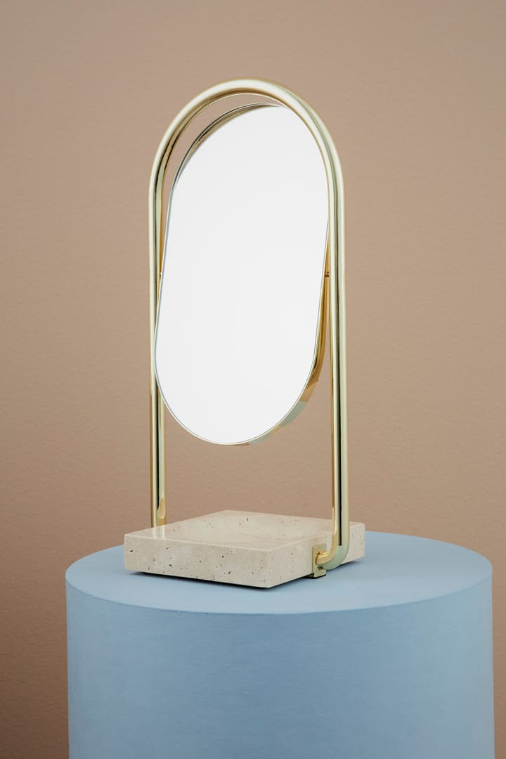 Espejo de mesa ANGUI 17,2x35 cm, Dorado/travertino  AYTM