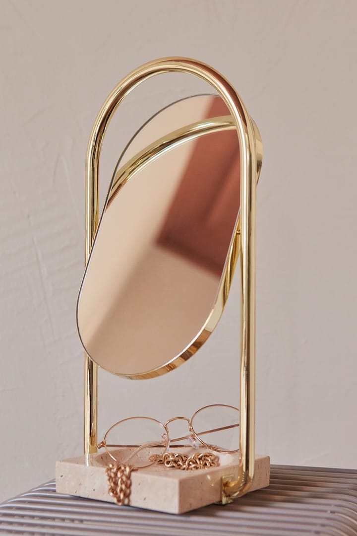 Espejo de mesa ANGUI 17,2x35 cm - Dorado/travertino  - AYTM